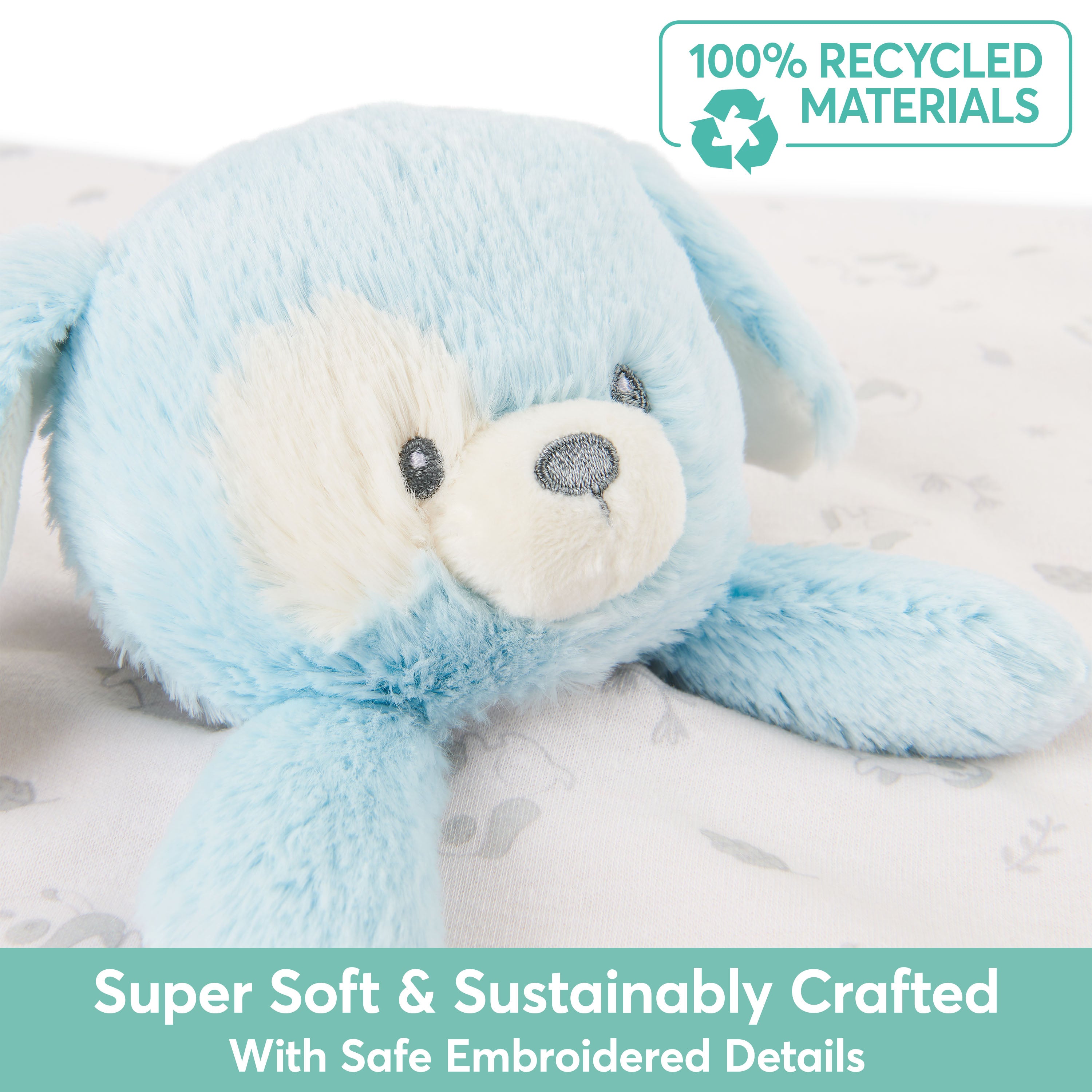 GUND Baby Sustainably Soft Puppy Lovey, Stuffed Animal Plush Blanket Made from 100% Recycled Materials, for Babies and Newborns, Blue/Cream, 10”