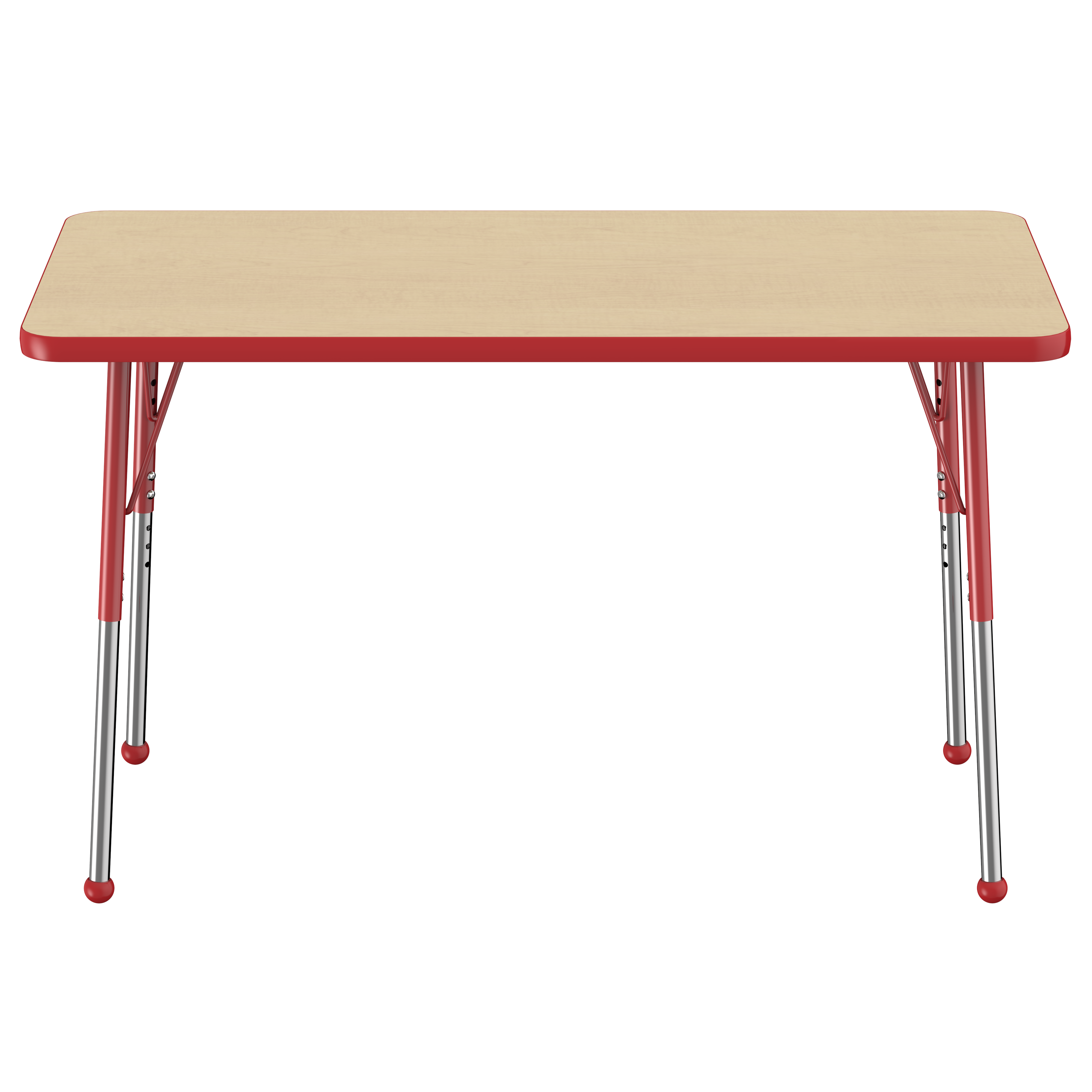 24" x 48" Rectangle T-Molding Activity Table with Adjustable Standard Ball Glide Legs - Maple/Red