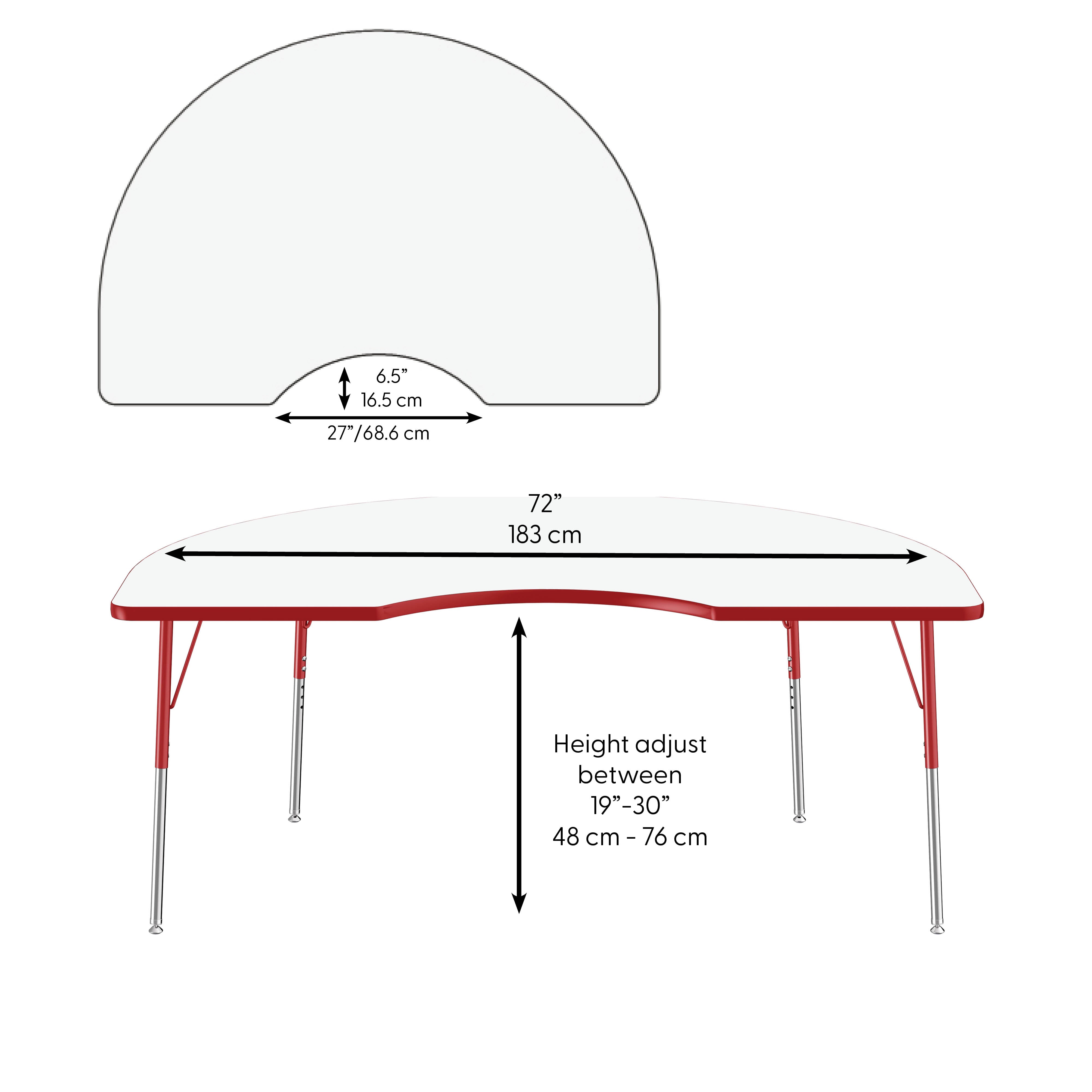 48" x 72" Kidney Dry-Erase Activity Table with Adjustable Standard Swivel Glide Legs - Whiteboard/Red
