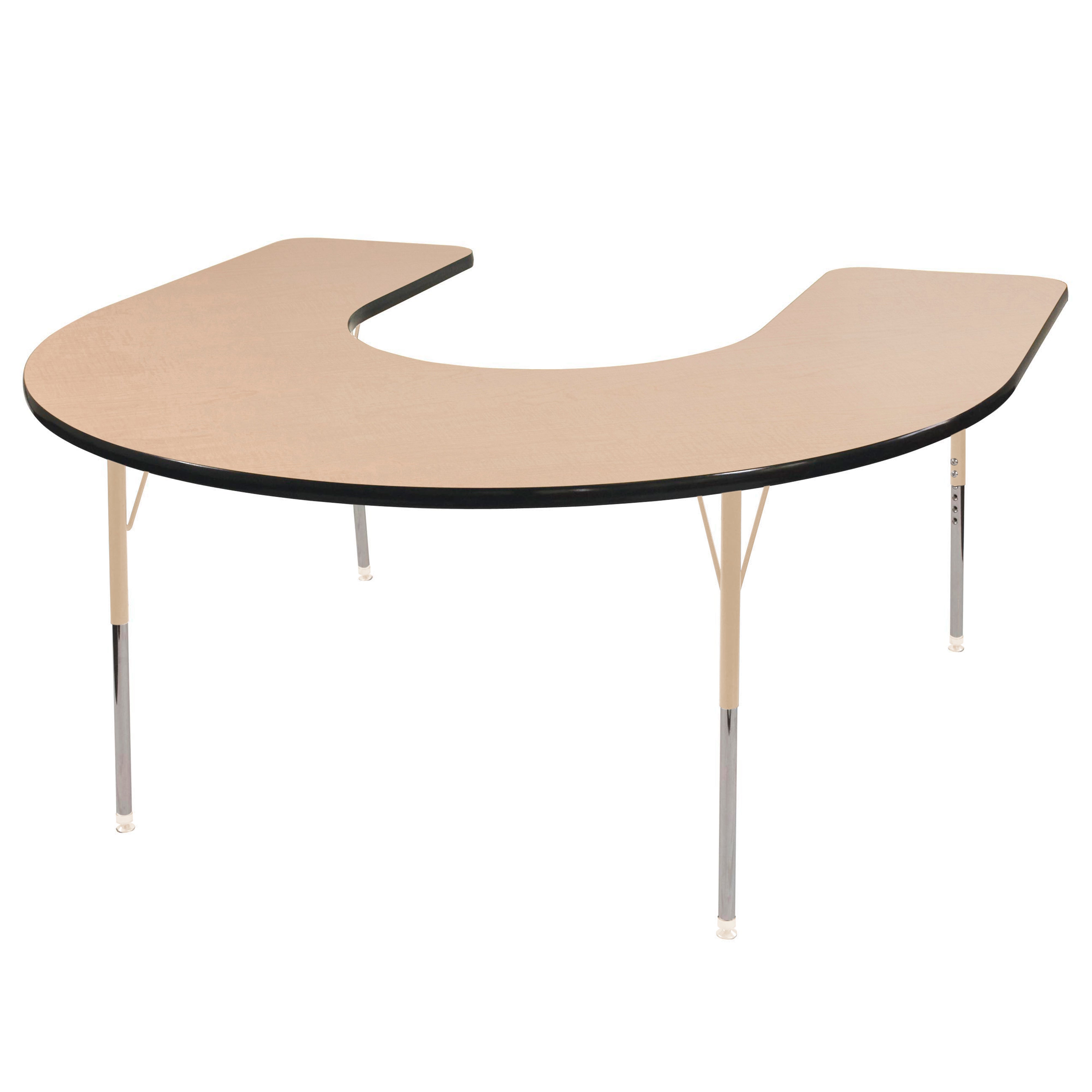 60" x 66" Horseshoe T-Molding Activity Table with Adjustable Standard Swivel Glide Legs - Maple/Black/Sand