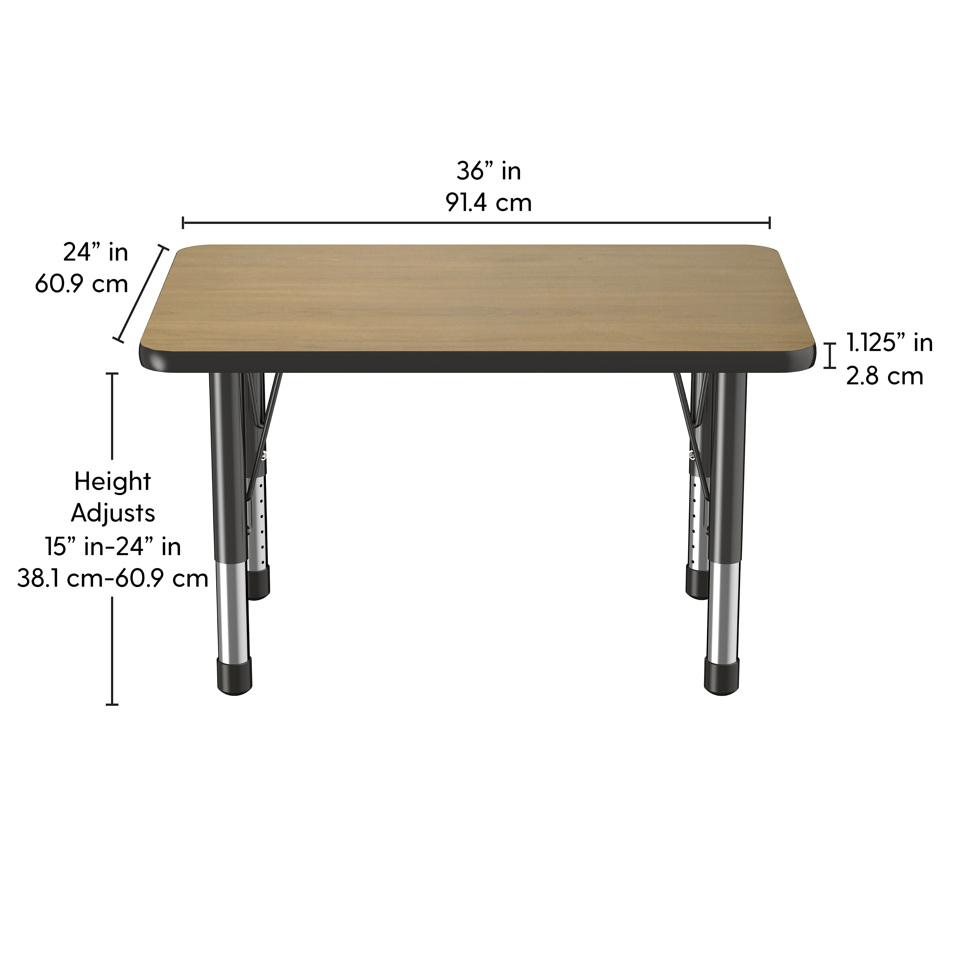 24" x 36" Rectangle T-Molding Activity Table with Adjustable Chunky Legs - Pasadena Oak/Black