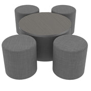 Pro Series 30" Round Ottoman Table with Round 18" H Seating, 5-Piece Set - Slate Gray Crosshatch/Cosmic Strandz