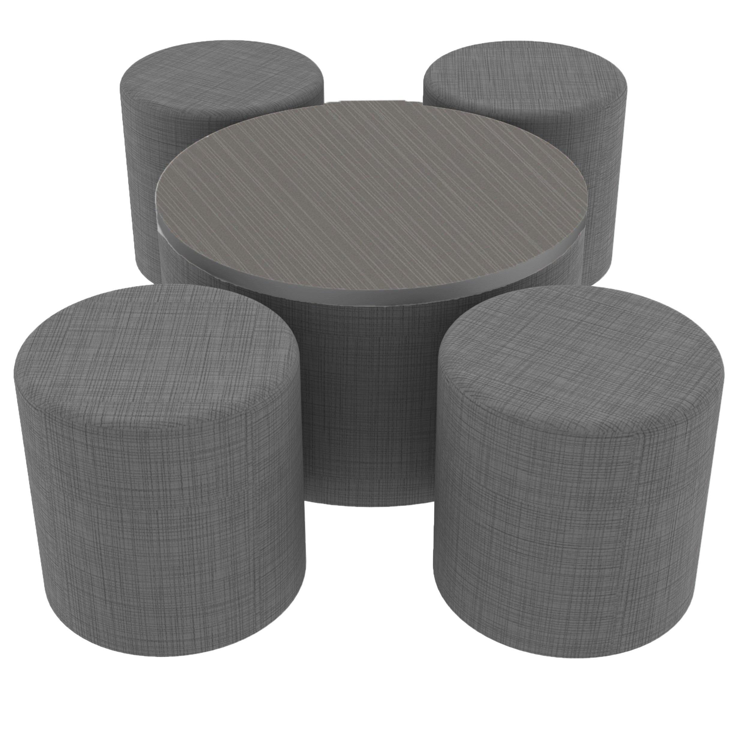 Pro Series 30" Round Ottoman Table with Round 18" H Seating, 5-Piece Set - Slate Gray Crosshatch/Cosmic Strandz
