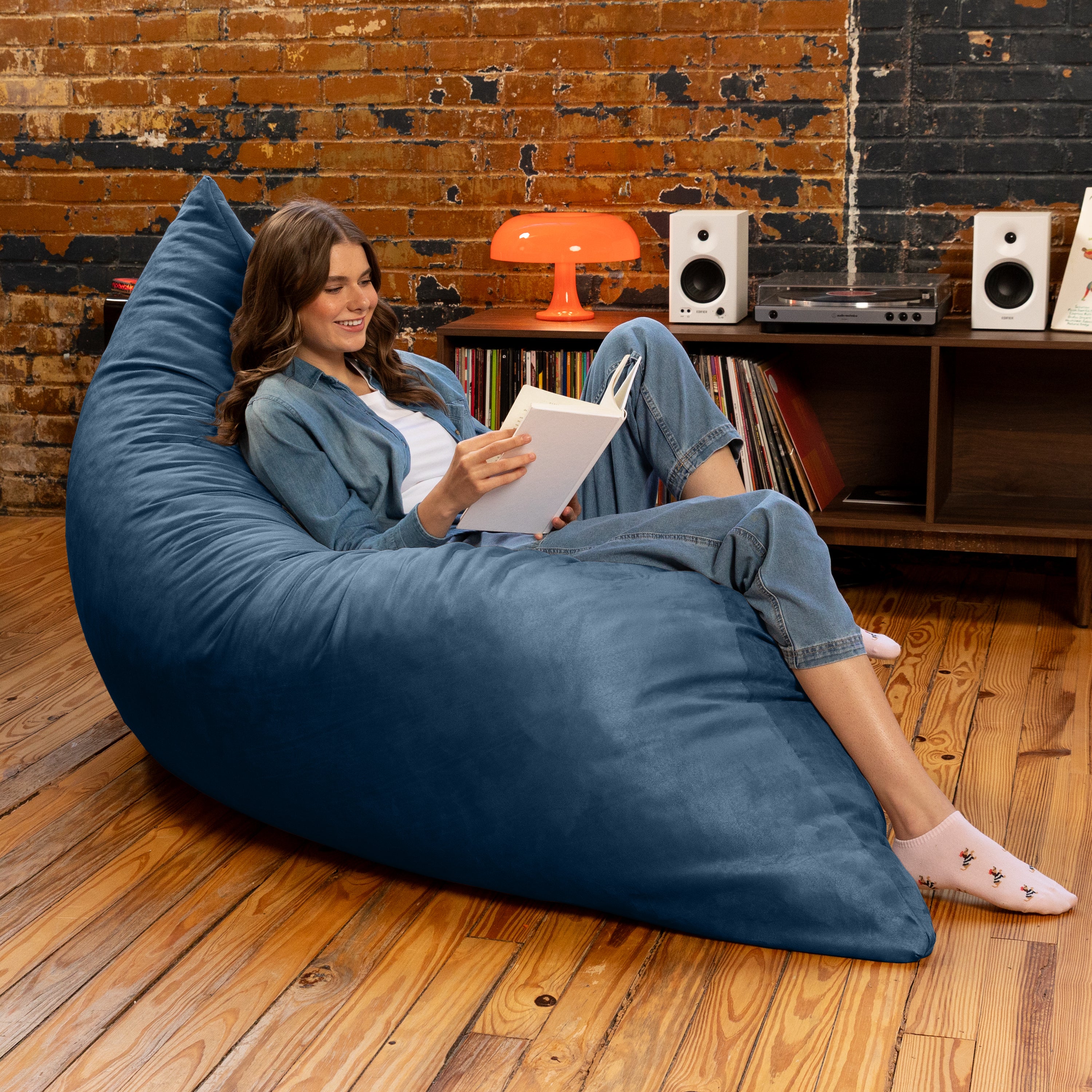 Jaxx Pillow Saxx 5.5-Foot - Huge Bean Bag Floor Pillow and Lounger, Navy
