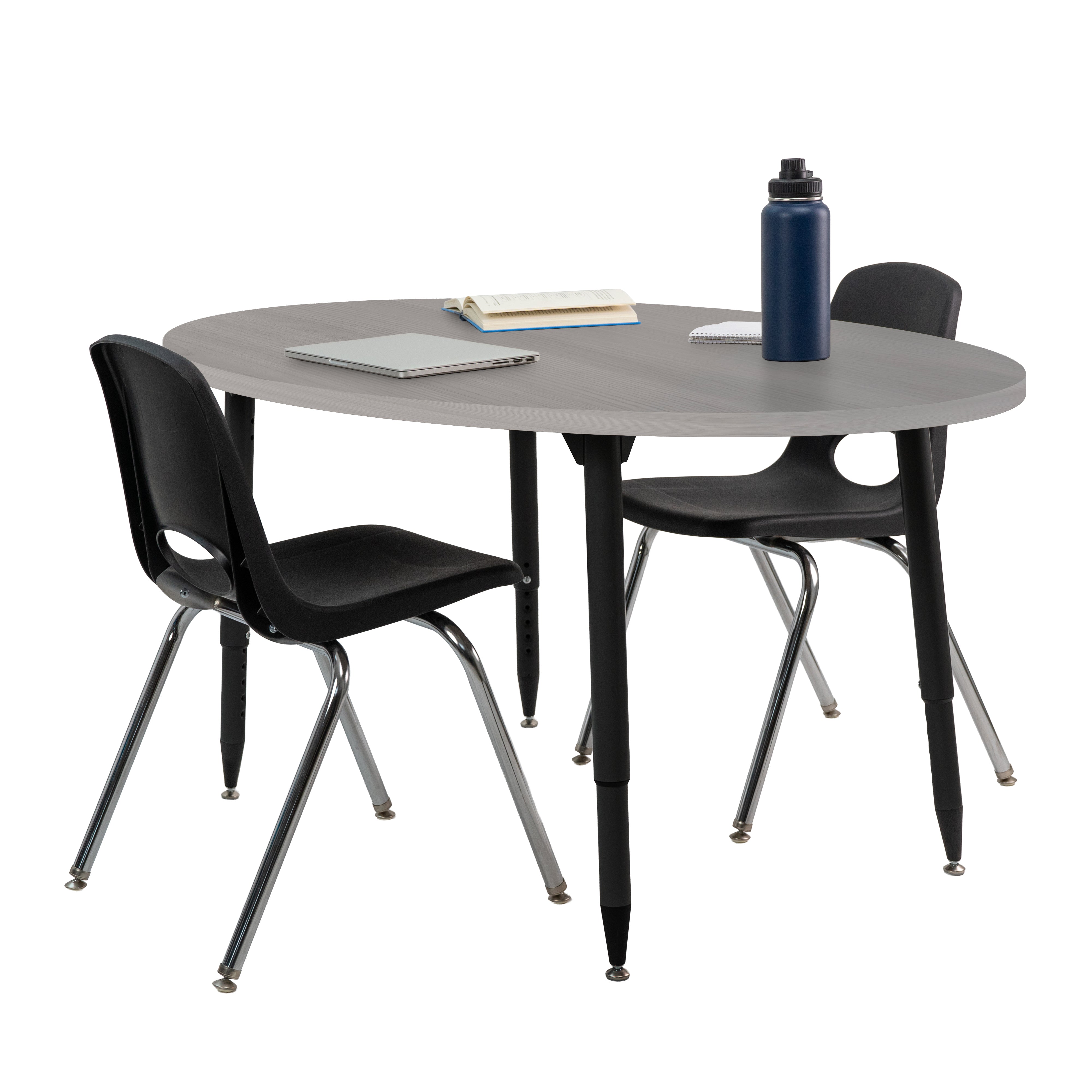 Adapte 30" x 60" Oval Woodgrain Activity Table with Adjustable Tapered Legs - Light Gray Wood/Black