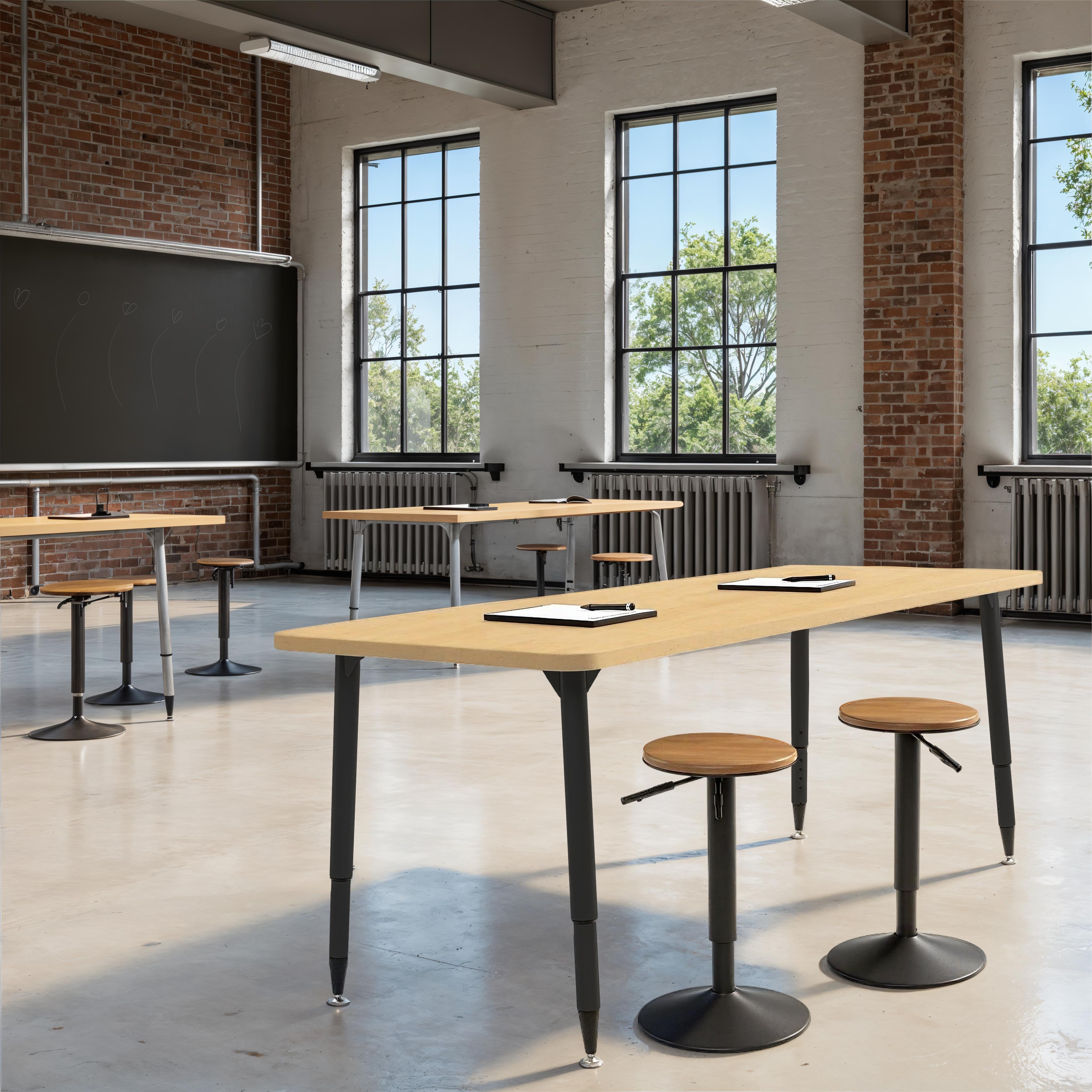 Adapte 30" x 72" Rectangle Woodgrain Activity Table with Adjustable Tapered Legs - Maple Grain/Black