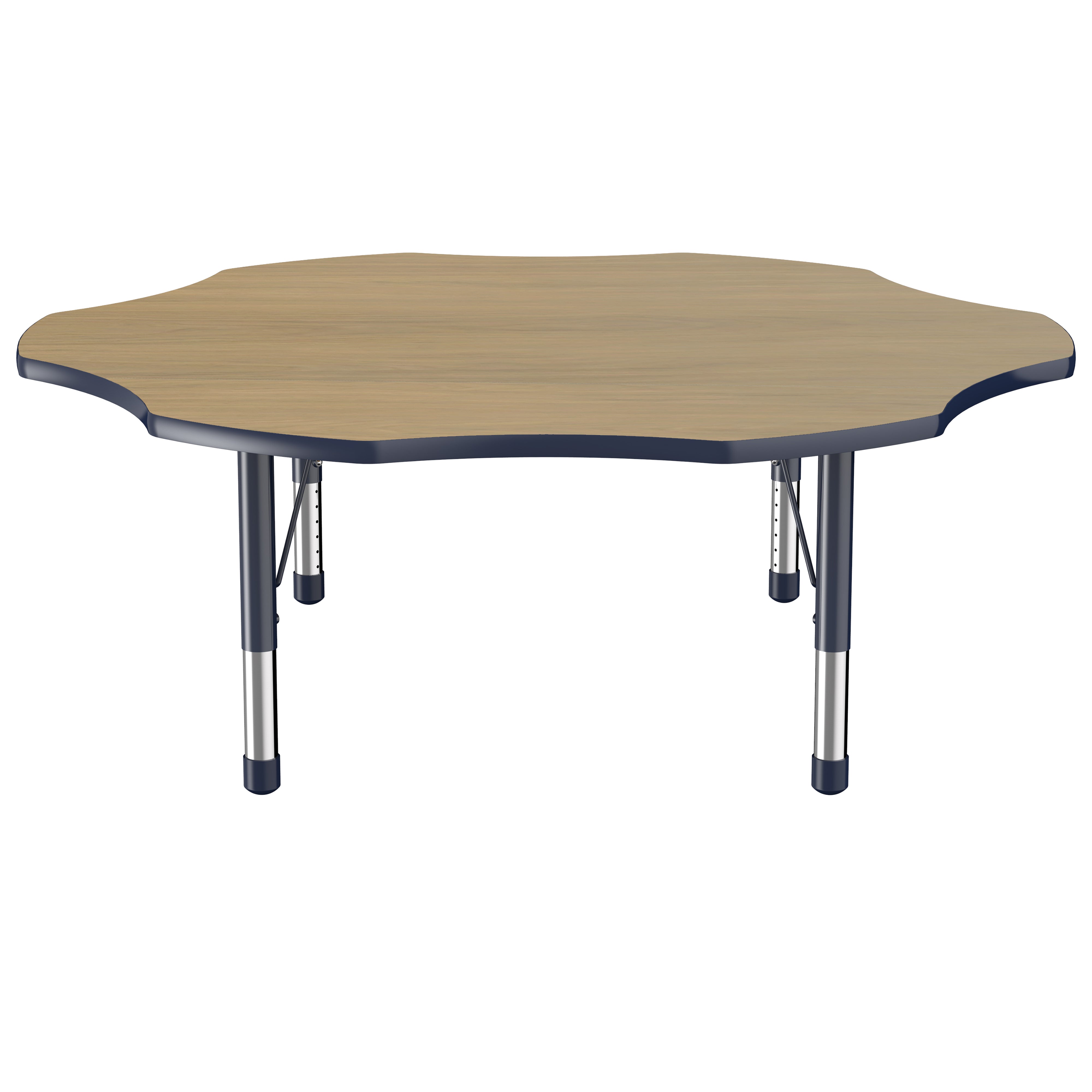 60" x 60" Flower T-Molding Activity Table with Adjustable Chunky Legs - Pasadena Oak/Navy