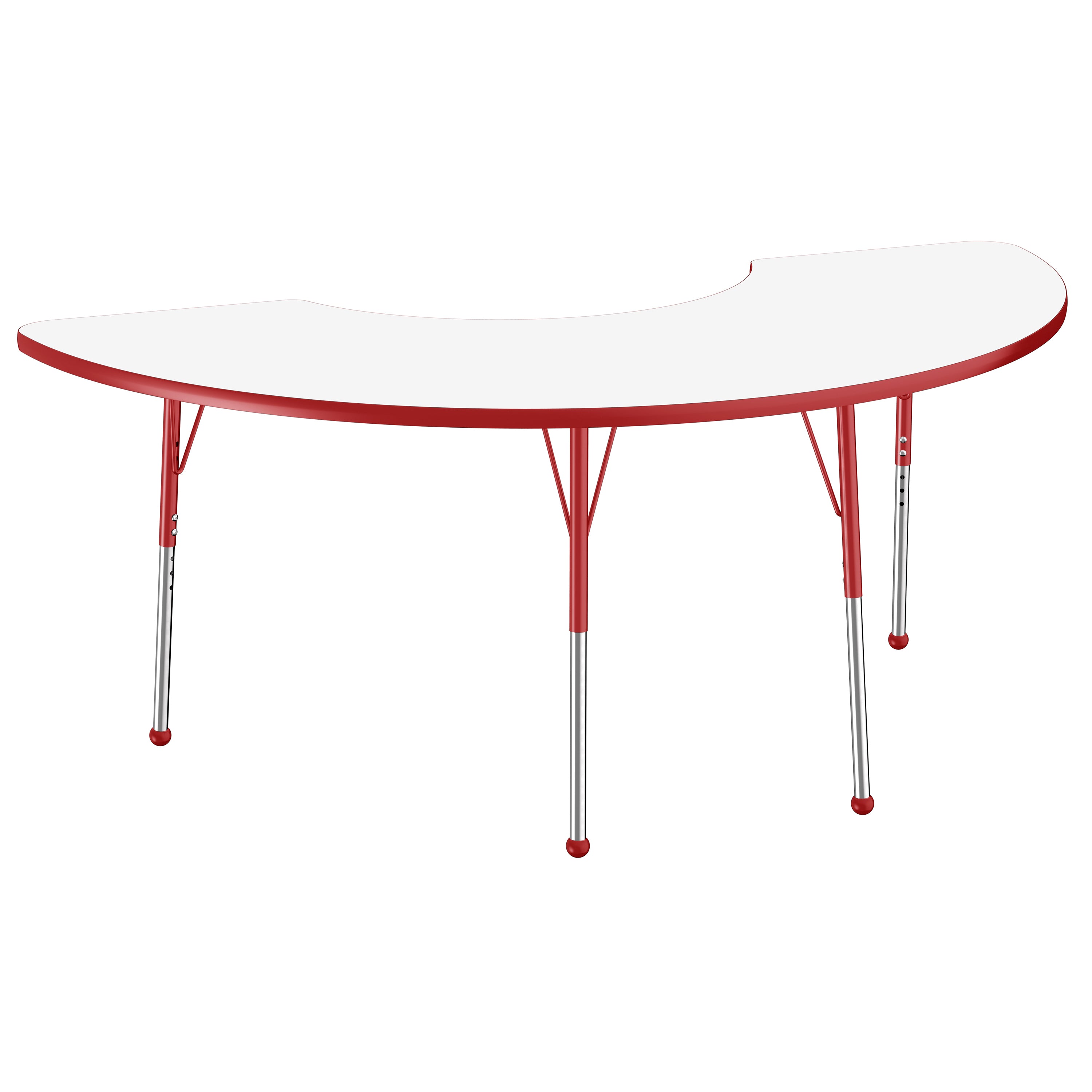36" x 72" Half Moon Dry-Erase Activity Table with Adjustable Standard Ball Glide Legs - Whiteboard/Red