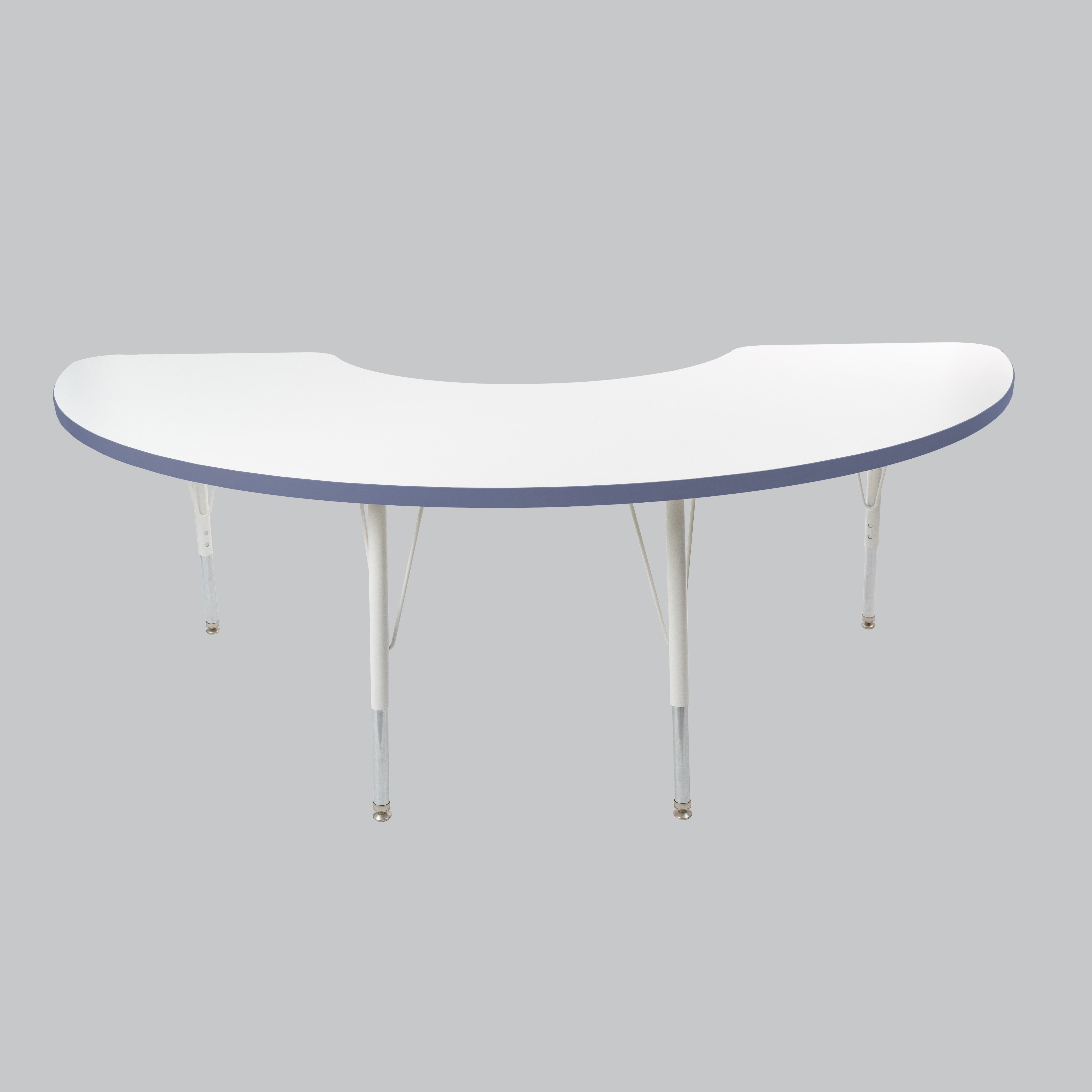 36" x 72" Half Moon Thermofused Activity Table with Adjustable Standard Swivel Glide Legs - White/Navy/White