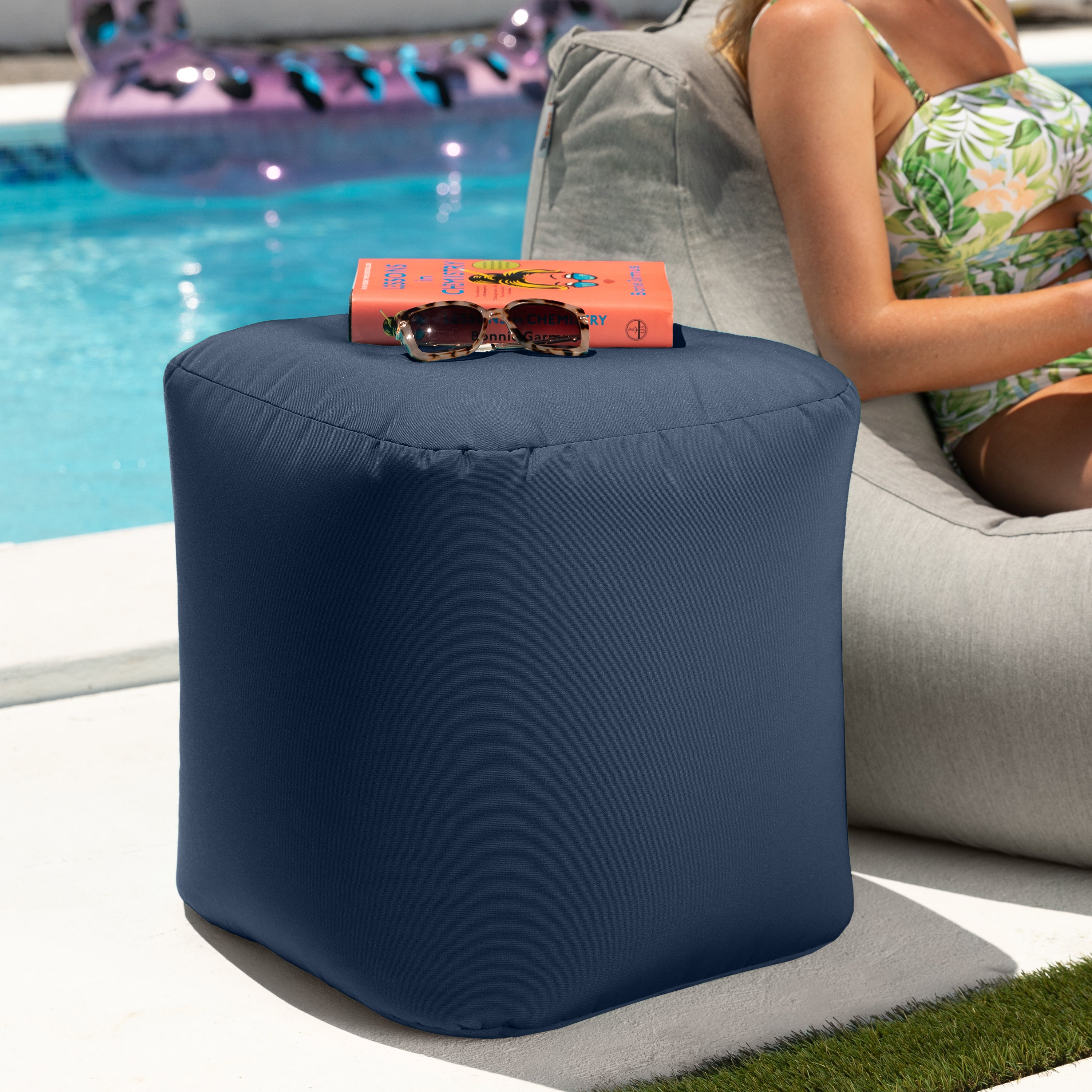 Jaxx Luckie Outdoor Patio Bean Bag Ottoman, Navy