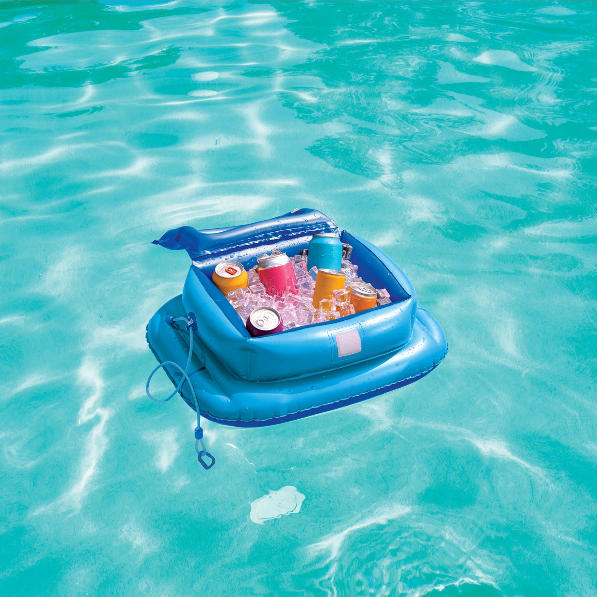 Swimways Linking Floating Cooler, Inflatable Pool Accessories with 12 Can Capacity & 2' Tether, Pool Party Supplies for Adults Aged 15 & Up, Blue