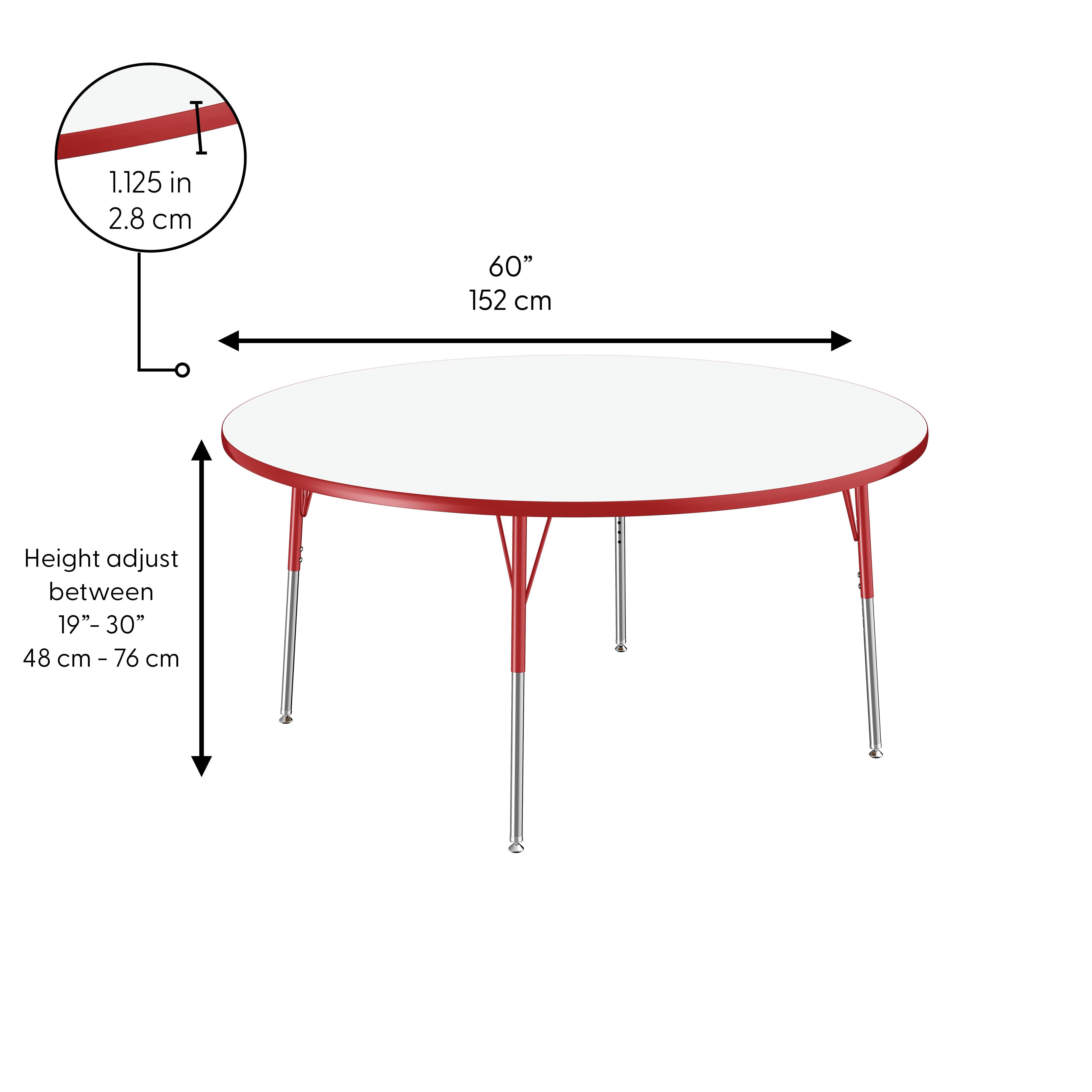 60" Round Dry-Erase Activity Table with Adjustable Standard Swivel Glide Legs - Whiteboard/Red