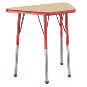 18" x 30" Trapezoid T-Molding Activity Table with Adjustable Standard Ball Glide Legs - Maple/Red