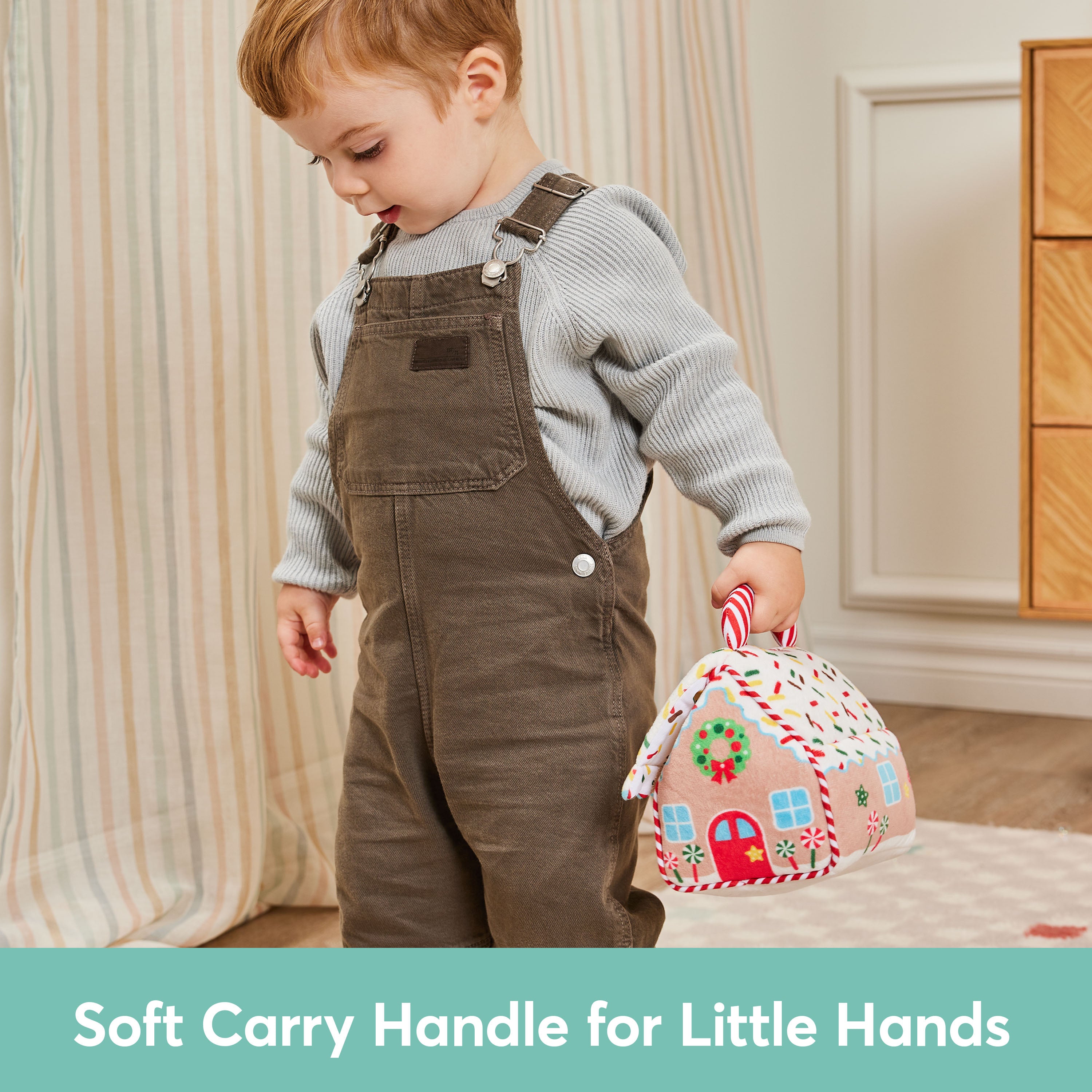 Baby GUND Play Soft Collection, My First Gingerbread House 5-Piece Playset with Rattle, Squeaker and Crinkle Plush Toys, Sensory Toy for Babies, 7.5”