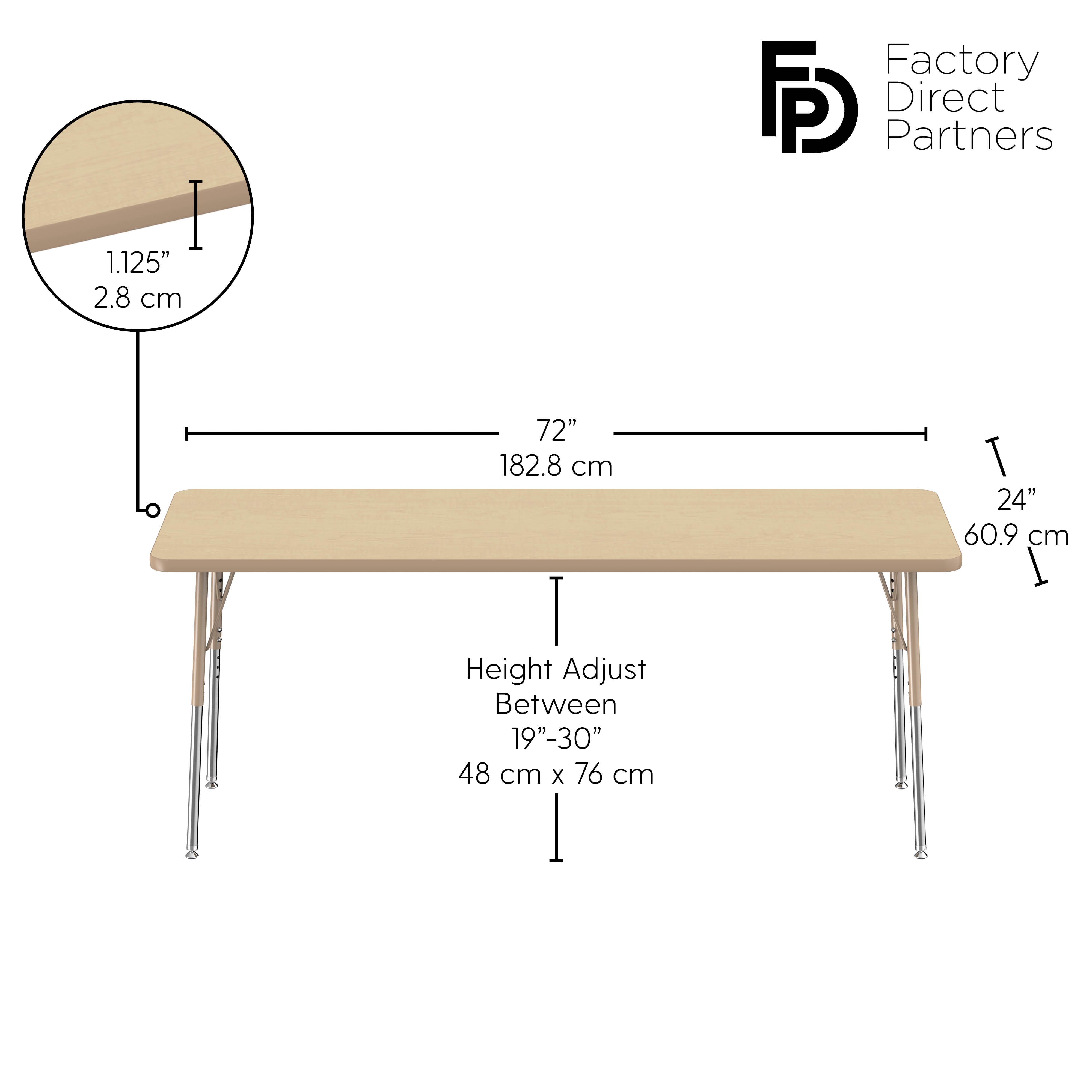 24" x 72" Rectangle T-Molding Activity Table with Adjustable Standard Swivel Glide Legs - Maple/Sand