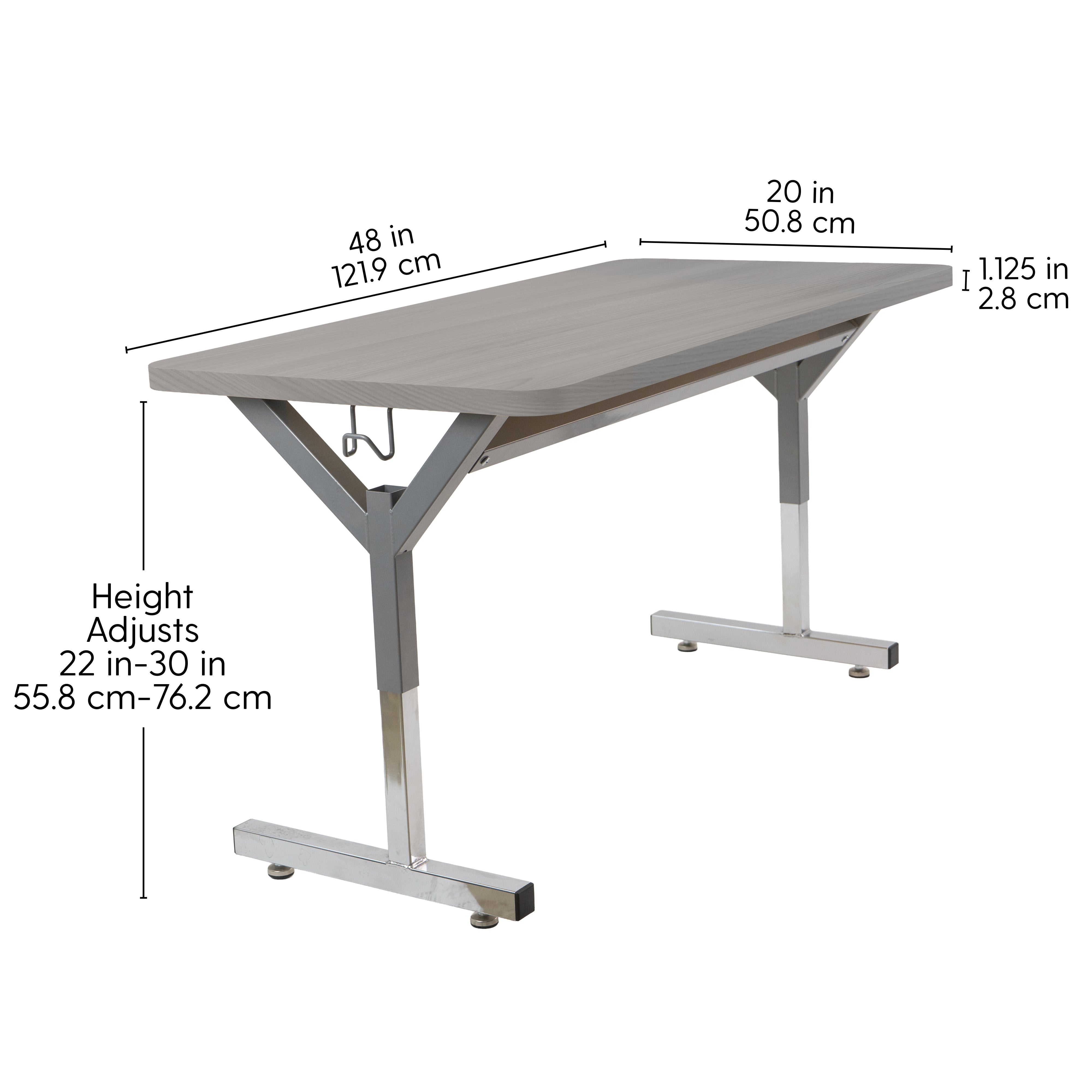 20" x 48" Rectangle Thermofused Table Desk with Adjustable Y-Frame - Light Gray Wood/Silver