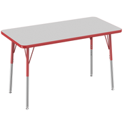 24" x 48" Rectangle T-Molding Activity Table with Adjustable Standard Swivel Glide Legs - Gray/Red