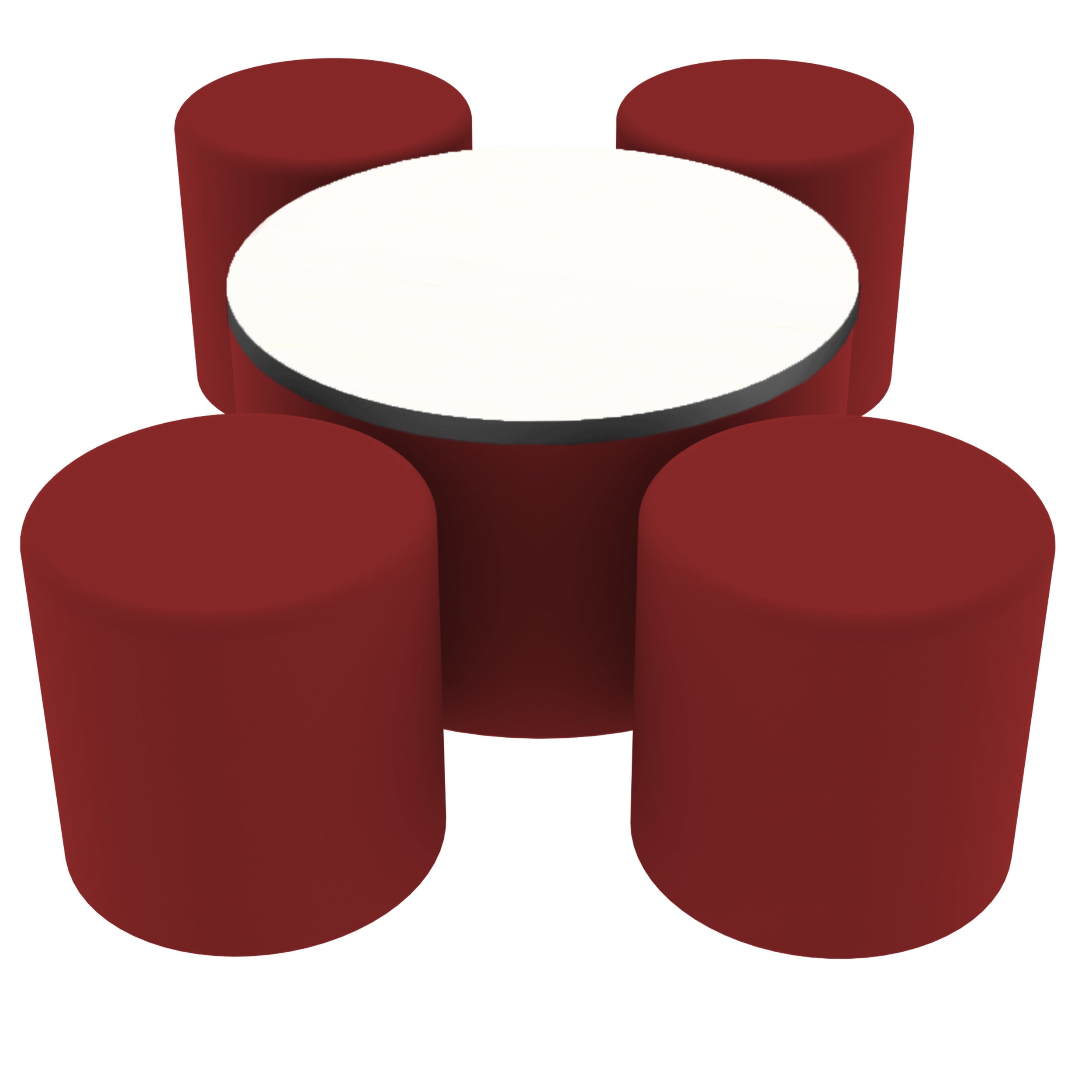 Pro Series Dry-Erase 30" Round Ottoman Table with Round 18" H Seating, 5-Piece Set - Crimson/Whiteboard