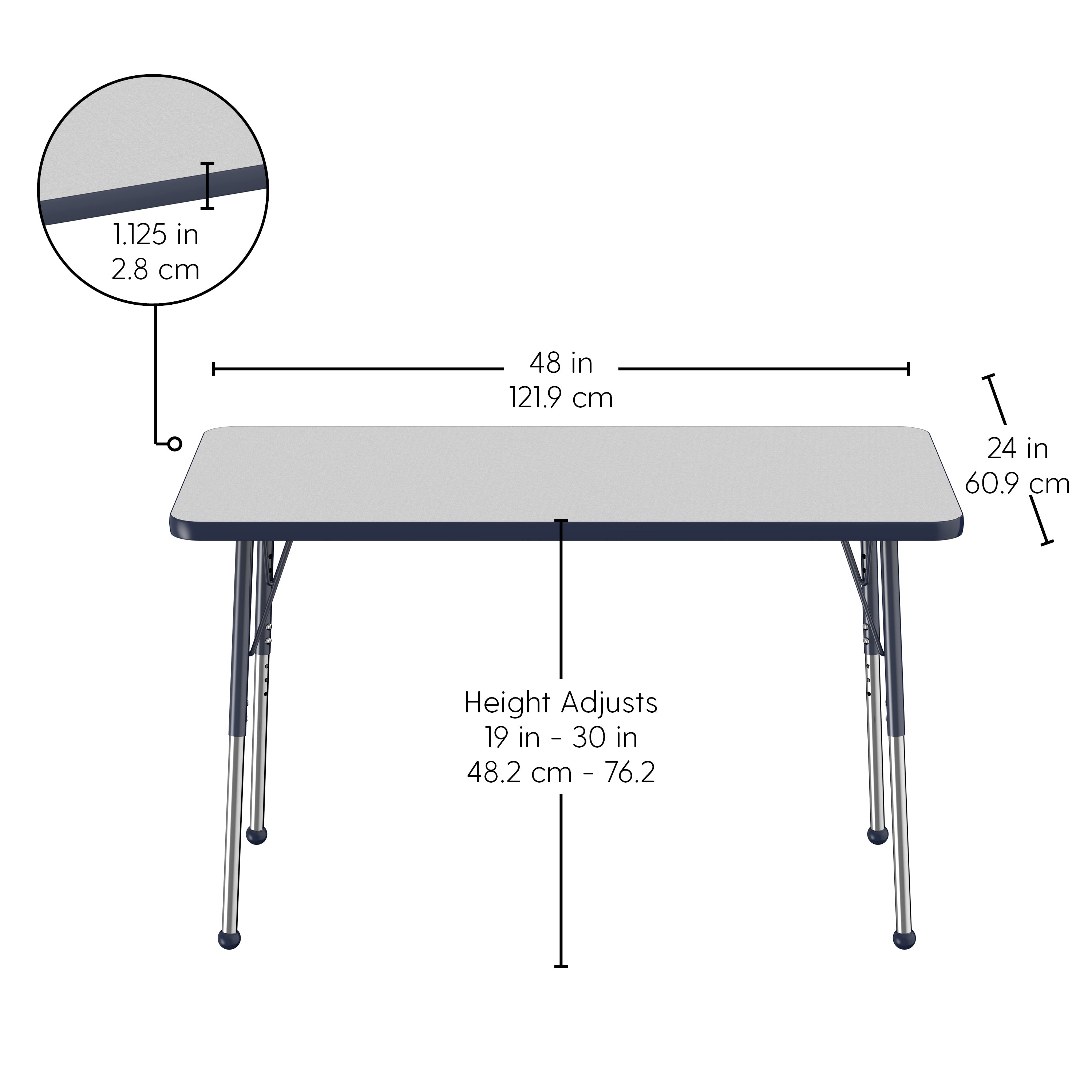 24" x 48" Rectangle T-Molding Activity Table with Adjustable Standard Ball Glide Legs - Gray/Navy