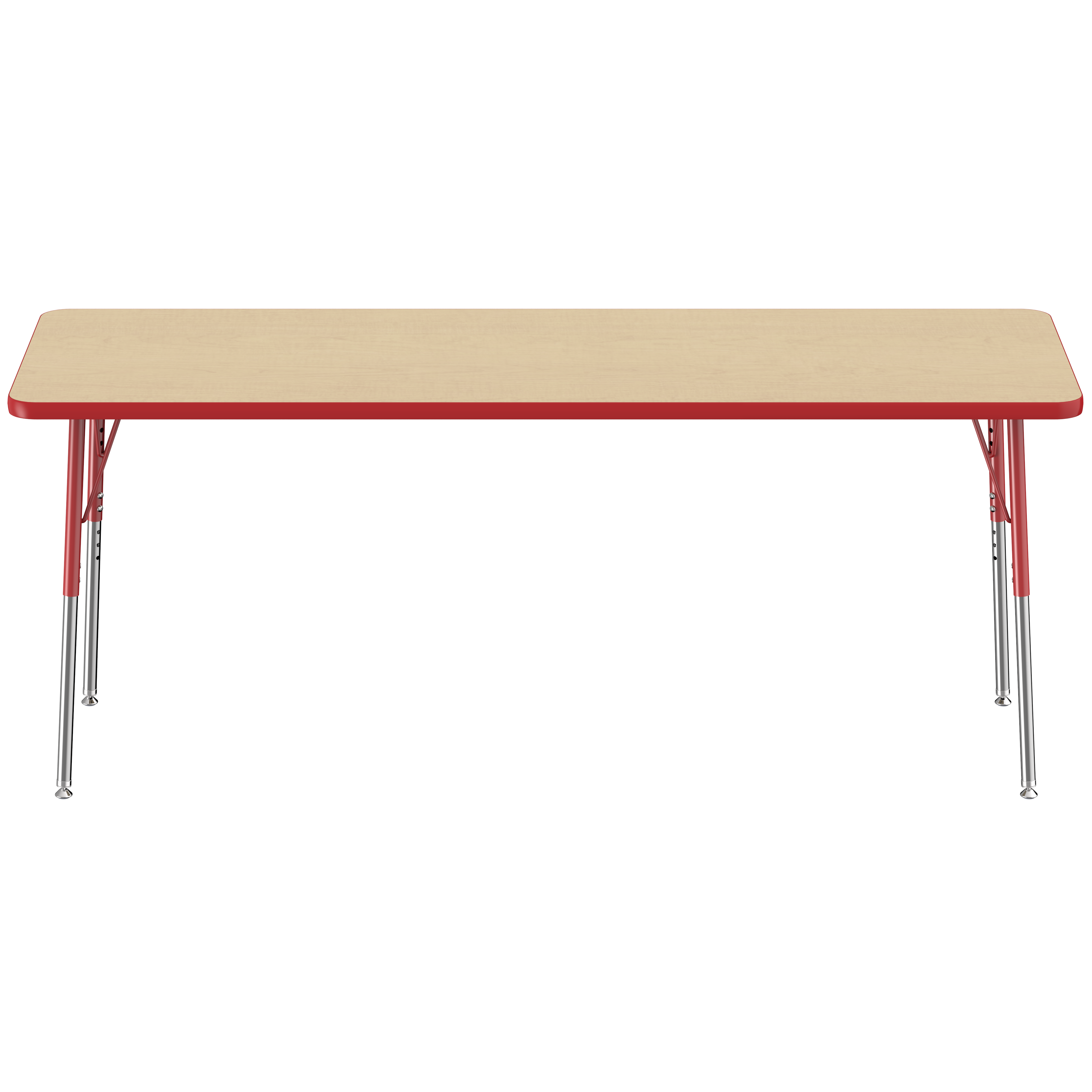 24" x 72" Rectangle T-Molding Activity Table with Adjustable Standard Swivel Glide Legs - Maple/Red