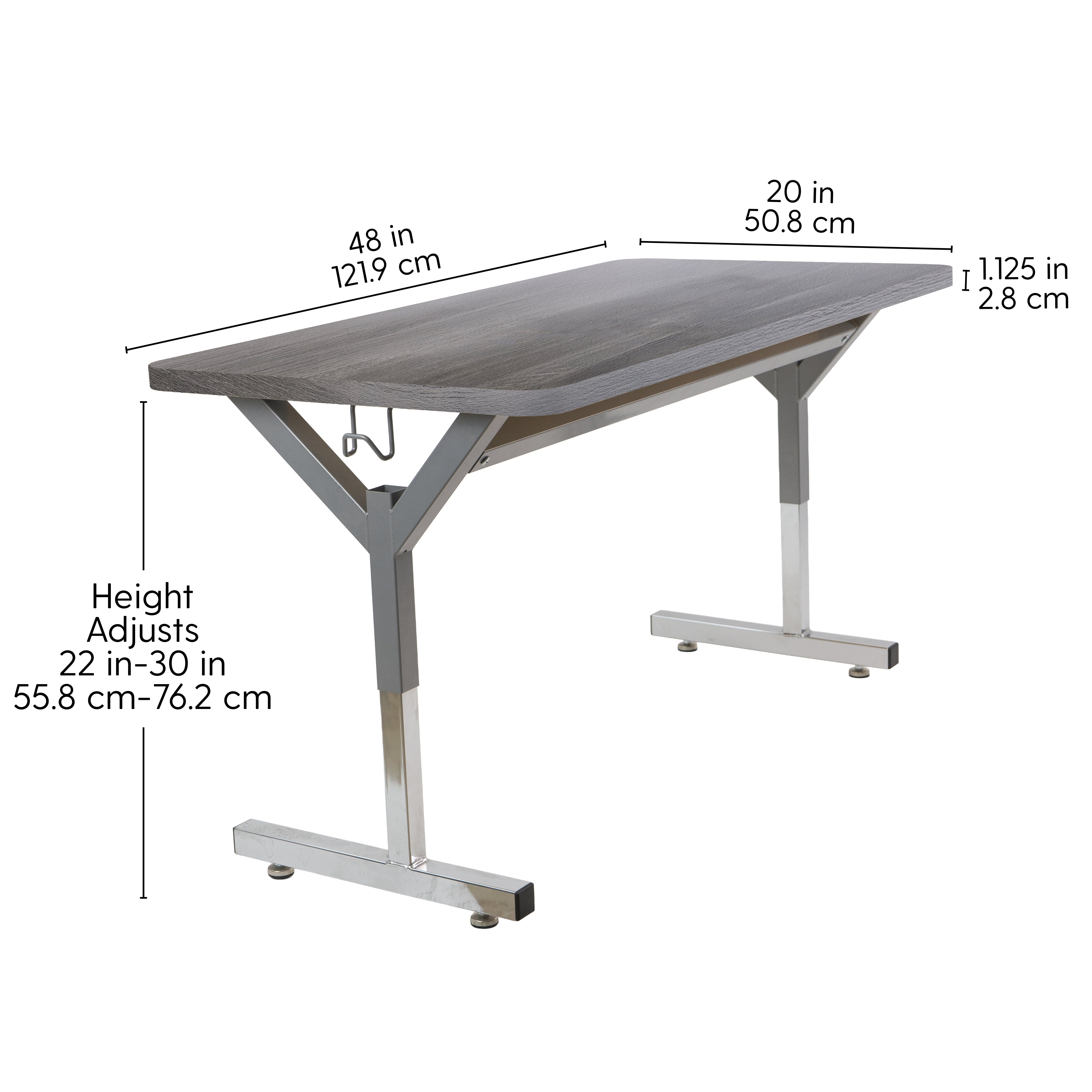 20" x 48" Rectangle Thermofused Table Desk with Adjustable Y-Frame - Gray Wood/Silver