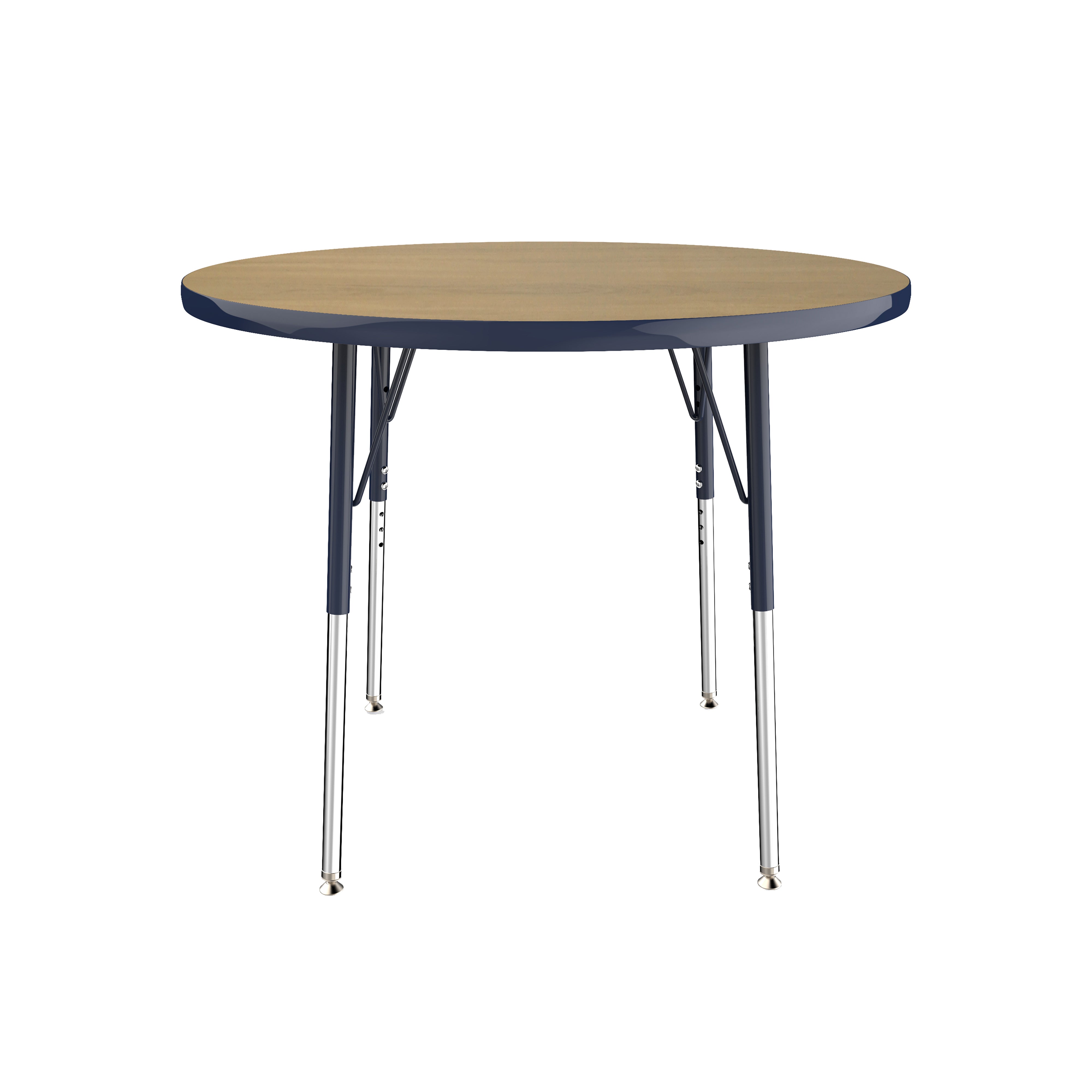36" Round T-Molding Activity Table with Adjustable Standard Swivel Glide Legs - Pasadena Oak/Navy