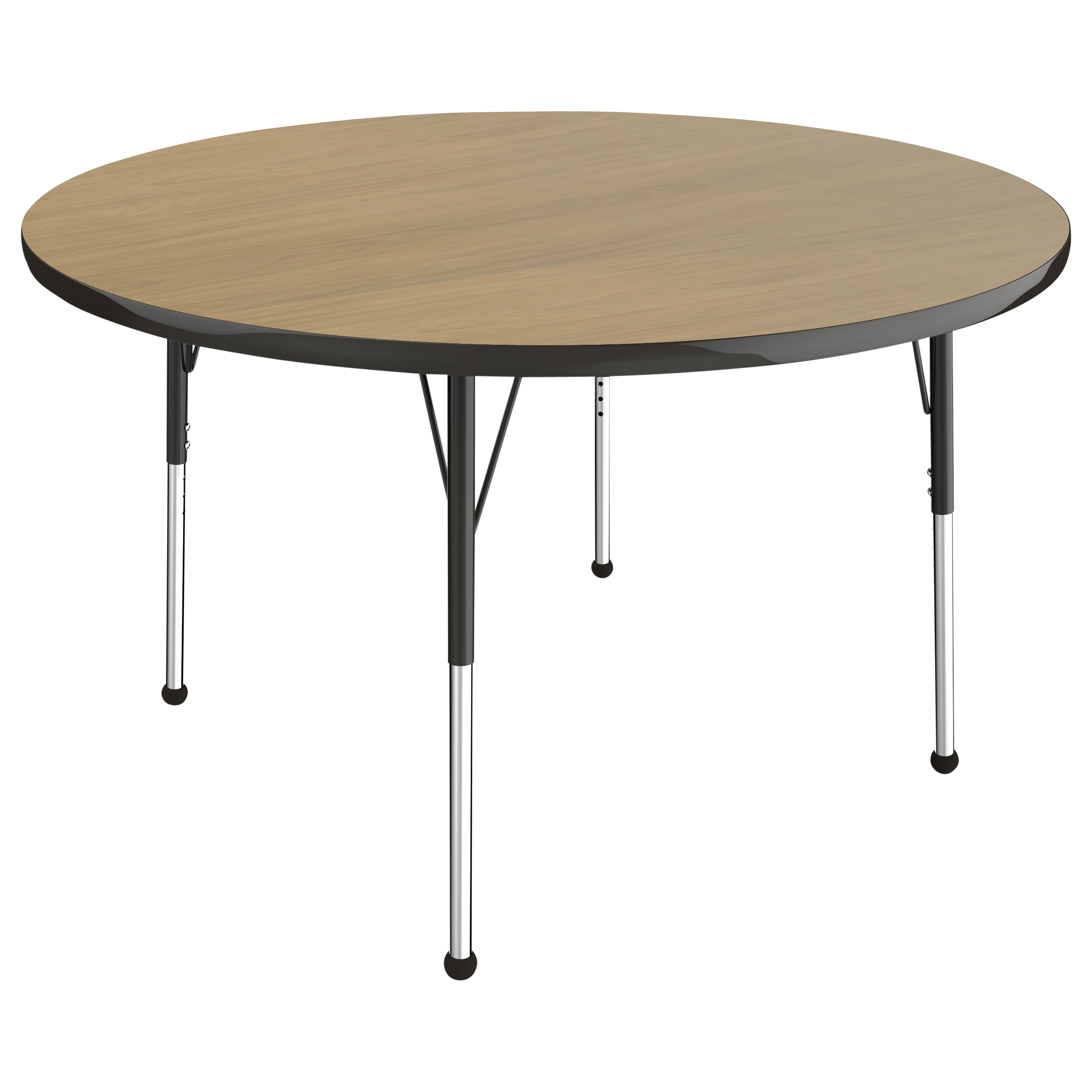 48" Round T-Molding Activity Table with Adjustable Standard Ball Glide Legs - Pasadena Oak/Black