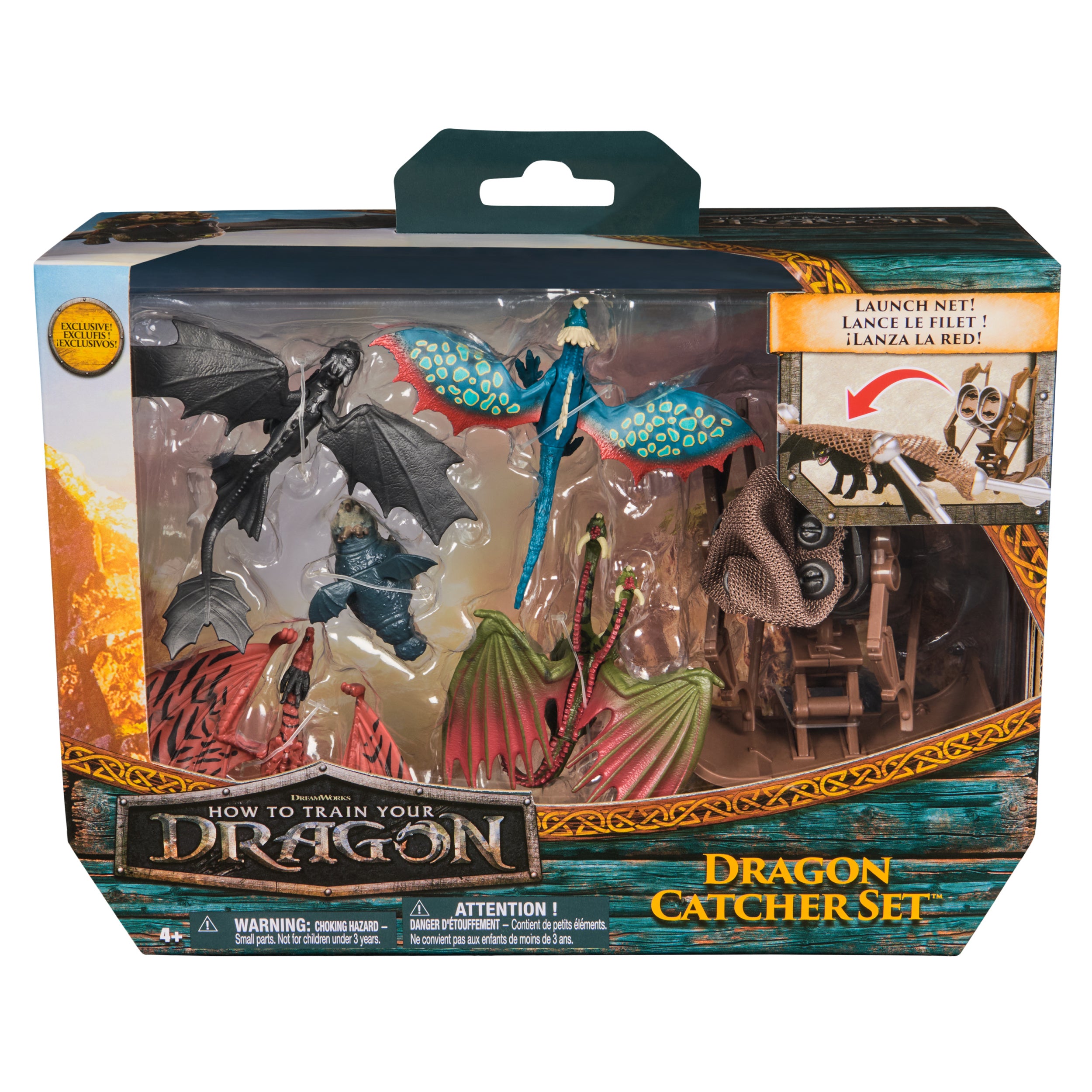 Dreamworks Dragons, 5-Pack Dragon Catcher Set with Hiccup’s Mangler Net Launcher, Kids Toys for Boys & Girls Ages 4 and up