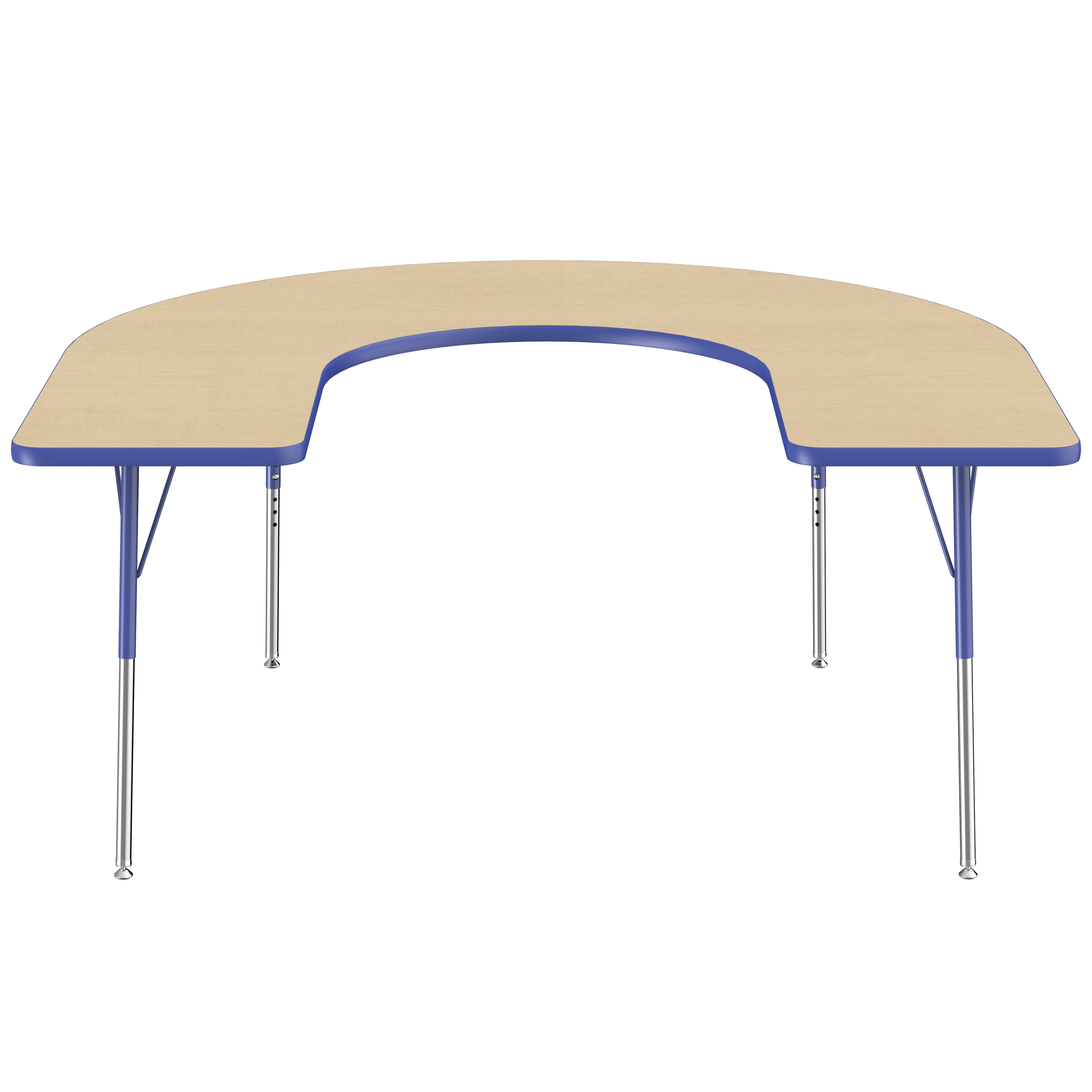 60" x 66" Horseshoe T-Molding Activity Table with Adjustable Standard Swivel Glide Legs - Maple/Blue