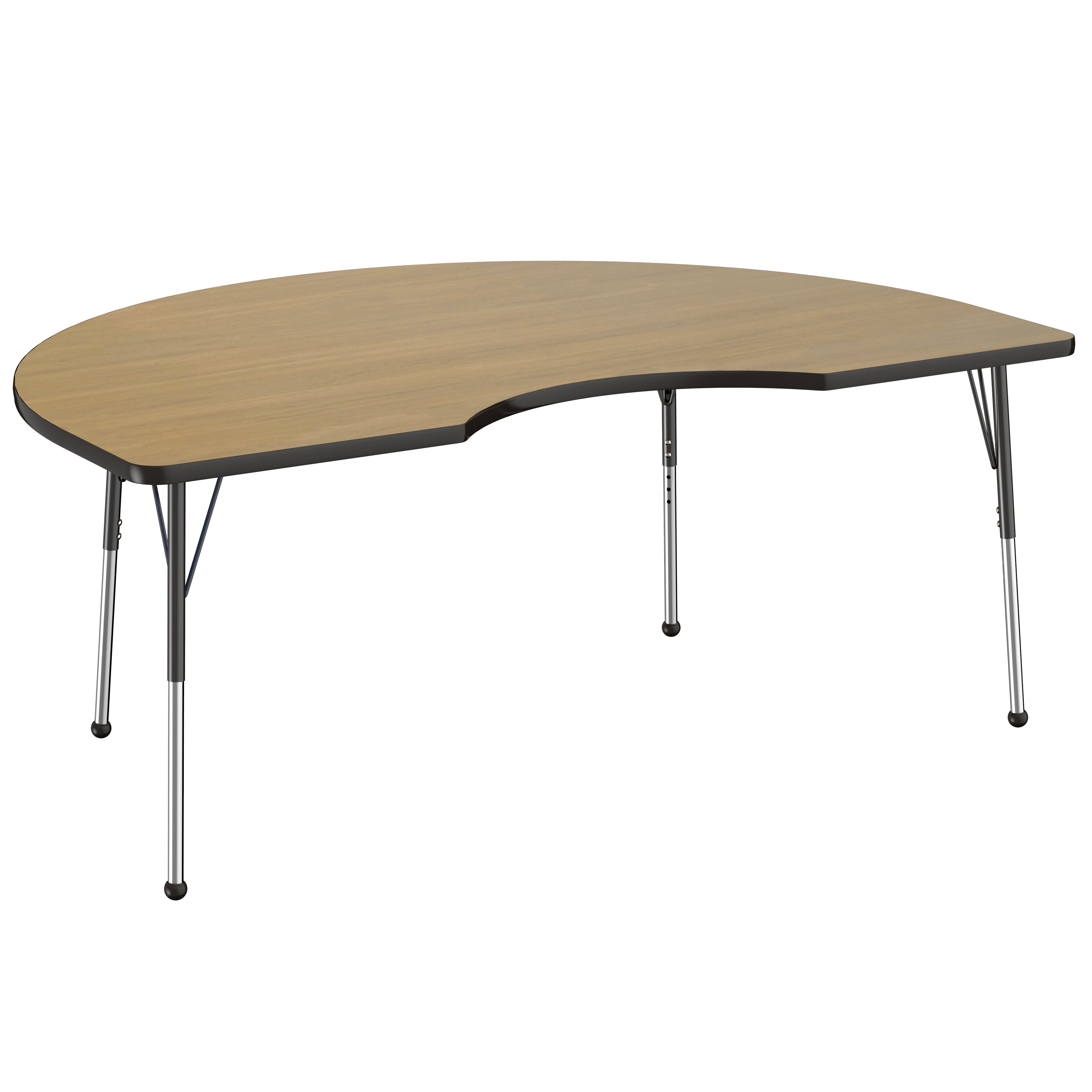 48" x 72" Kidney Thermofused Activity Table with Adjustable Standard Ball Glide Legs - Pasadena Oak/Black