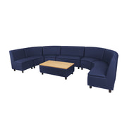Kid Comfort Collective Modular Curved Seating with Coffee Table, 8-Piece Set - Navy/Maple Grain