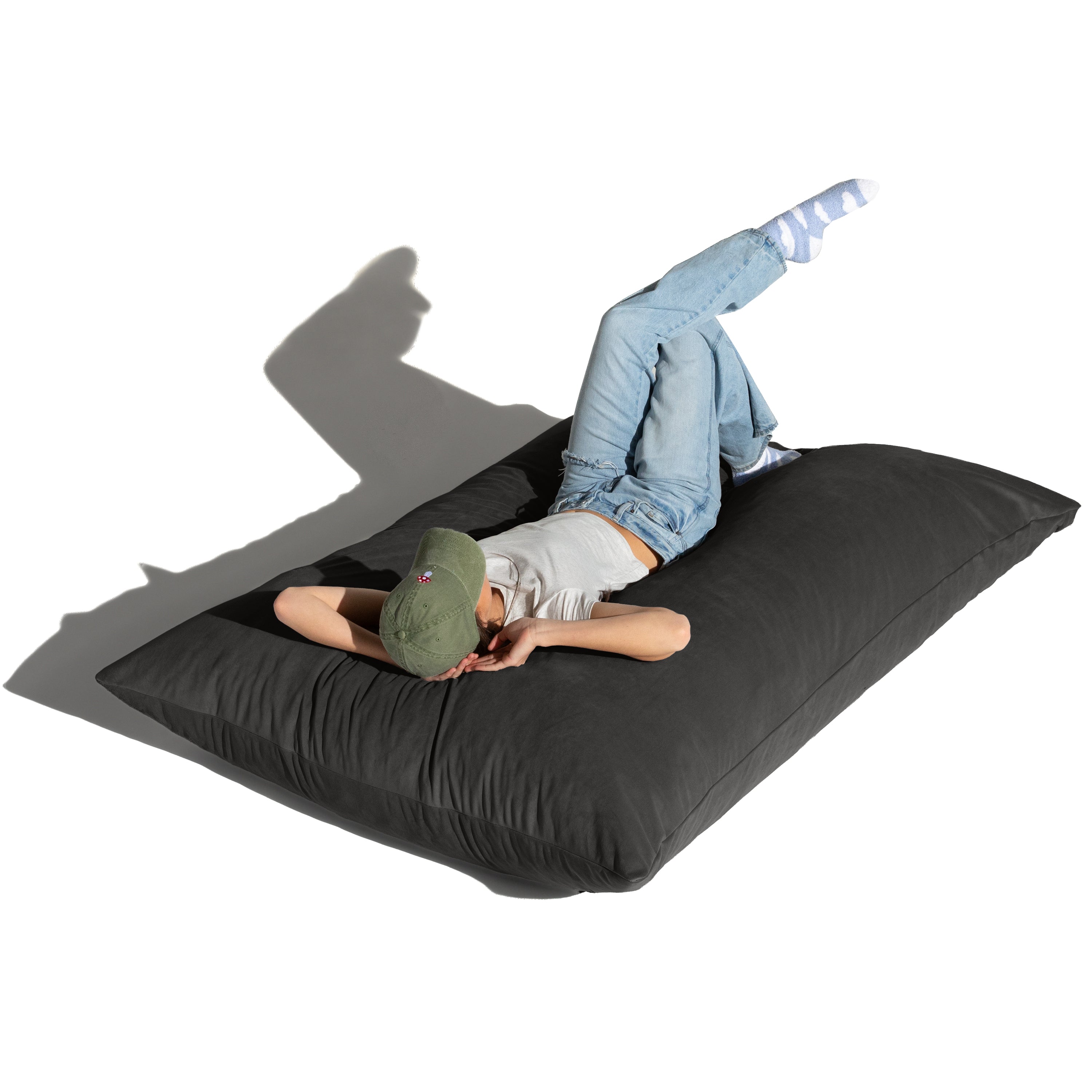 Pillow Saxx Bean Bag Rocking Chair - Elegant Oversized Rocker with Modern Wood Frame, Lush Velvet Black