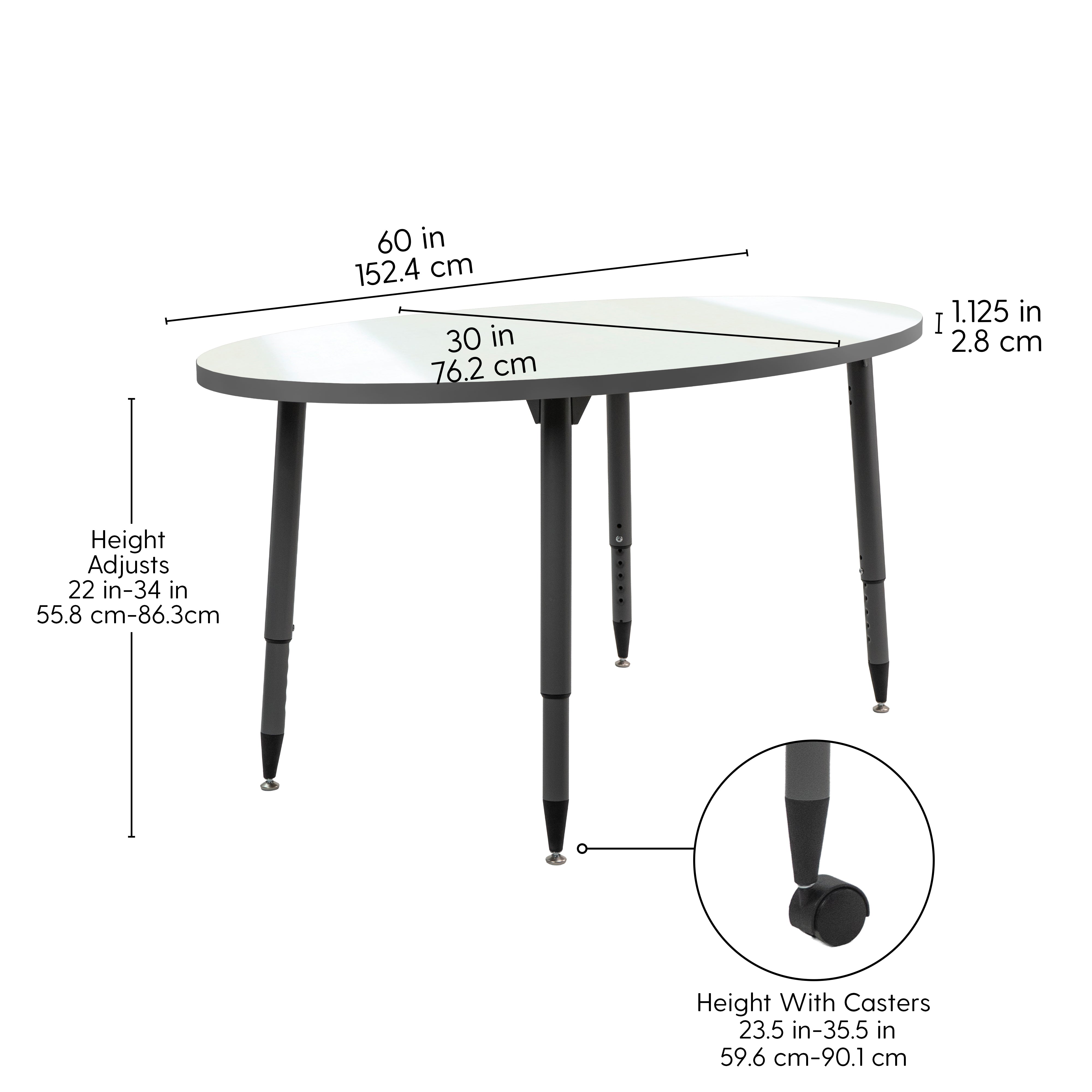 Adapte 30" x 60" Oval Dry-Erase Activity Table with Adjustable Tapered Legs - Whiteboard/North Sea