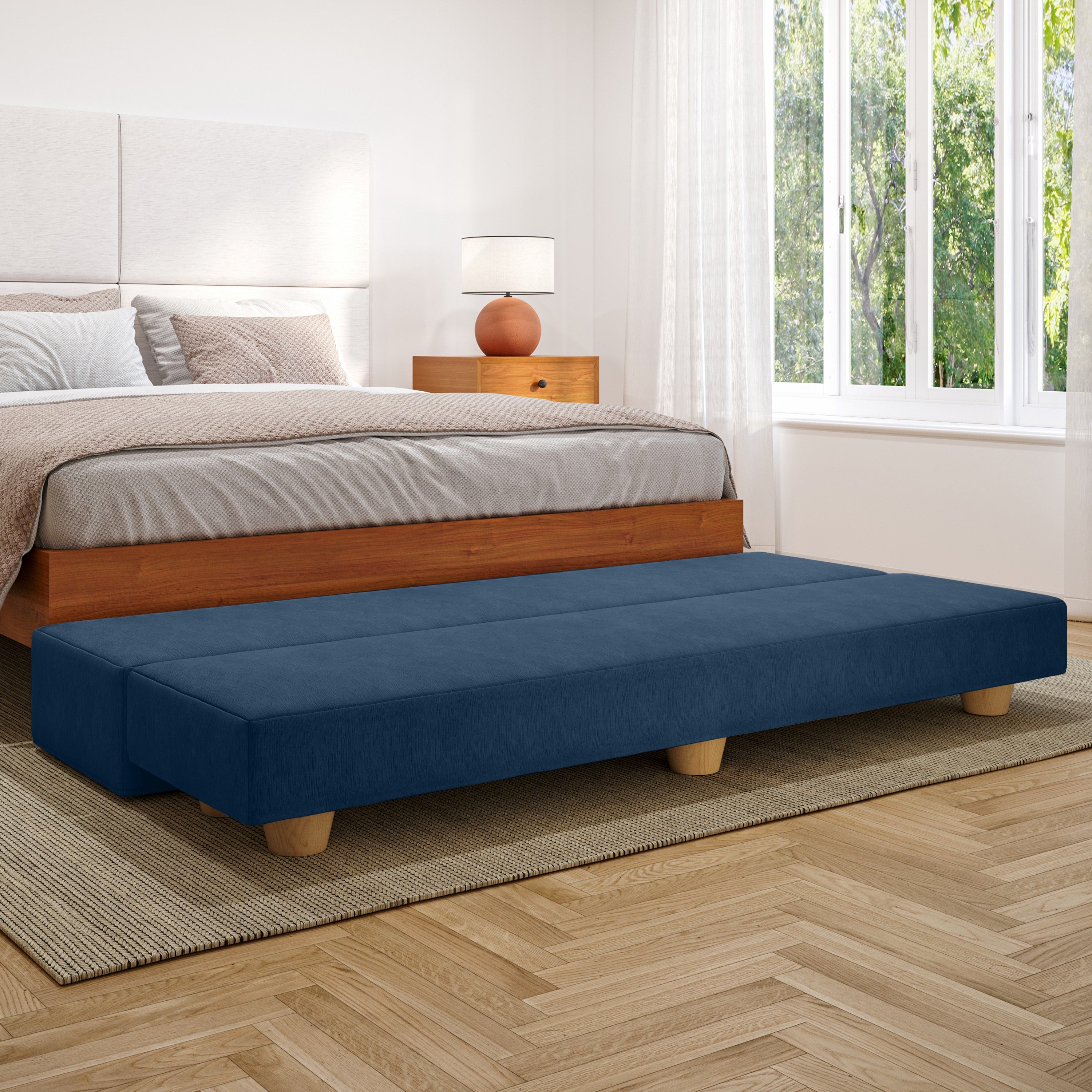 Jaxx Camden Convertible Bed Bench / Fold-Out Twin Guest Bed, Indigo