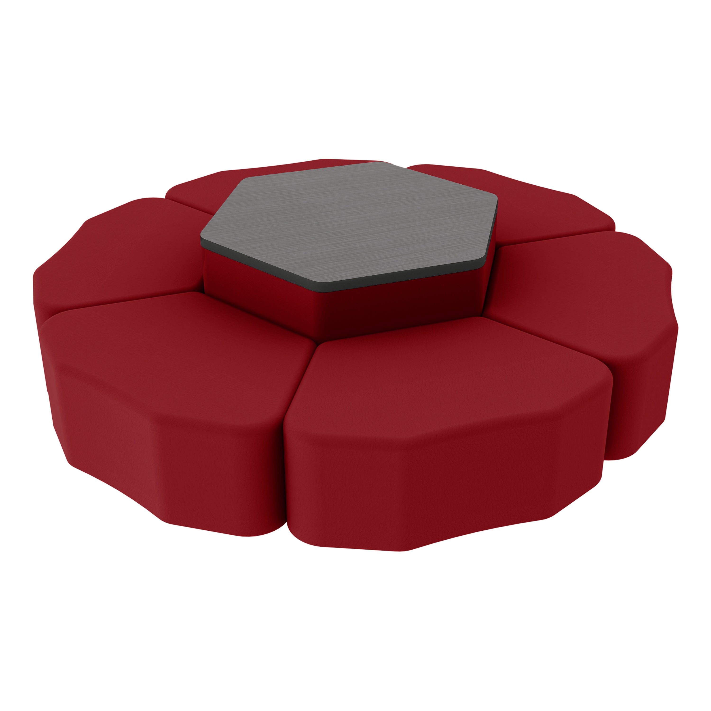 Pro Series Hexagon Ottoman Table with Petal 12" H Seating, 7-Piece Set - Crimson/Cosmic Strandz