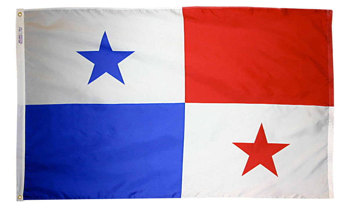 Panama Flag 5x8 ft. Nylon SolarGuard Nyl-Glo 100% Made in USA to Official United Nations Design Specifications.