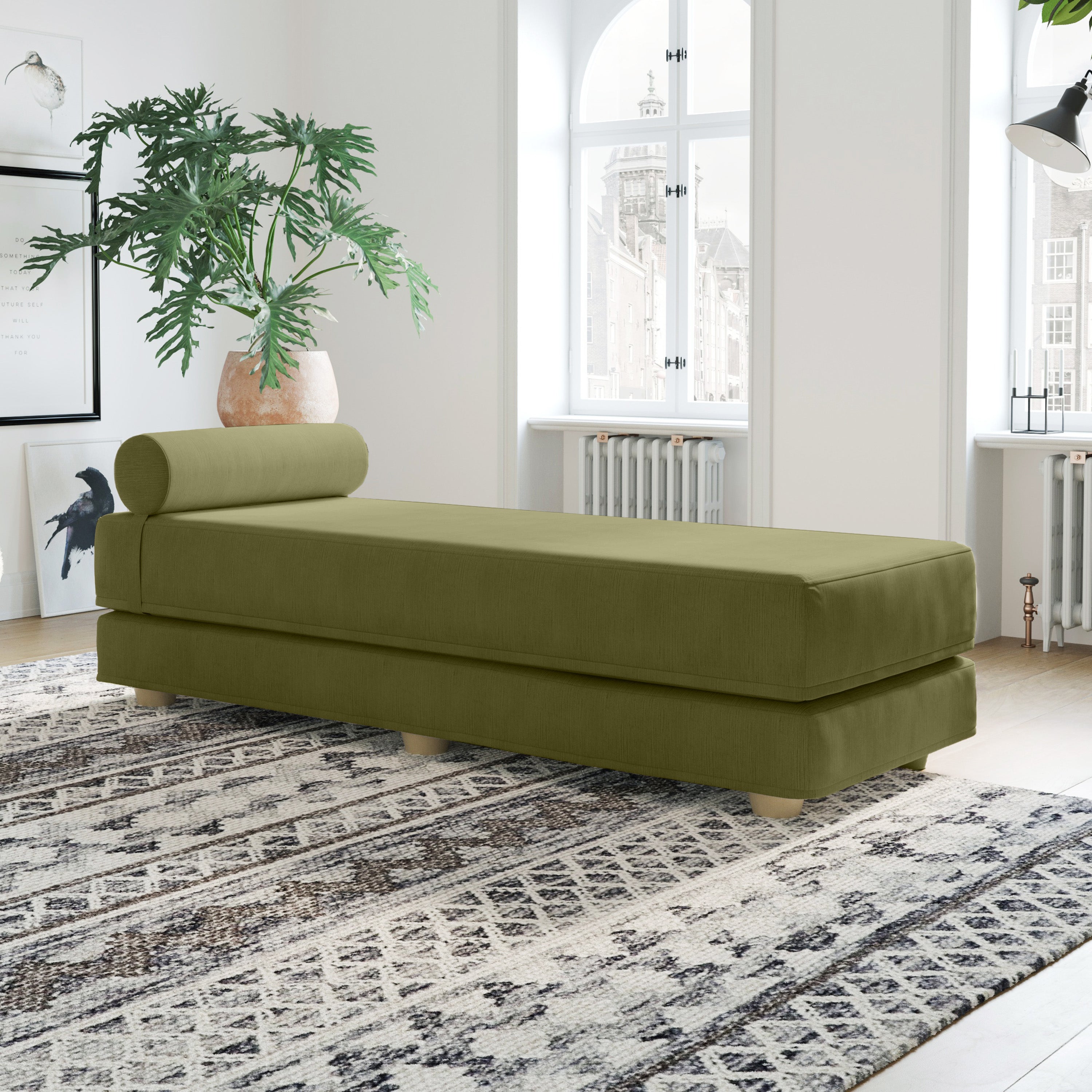 Jaxx Alon Daybed | Fold-Out Sleeper | Queen-Size Mattress - Moss