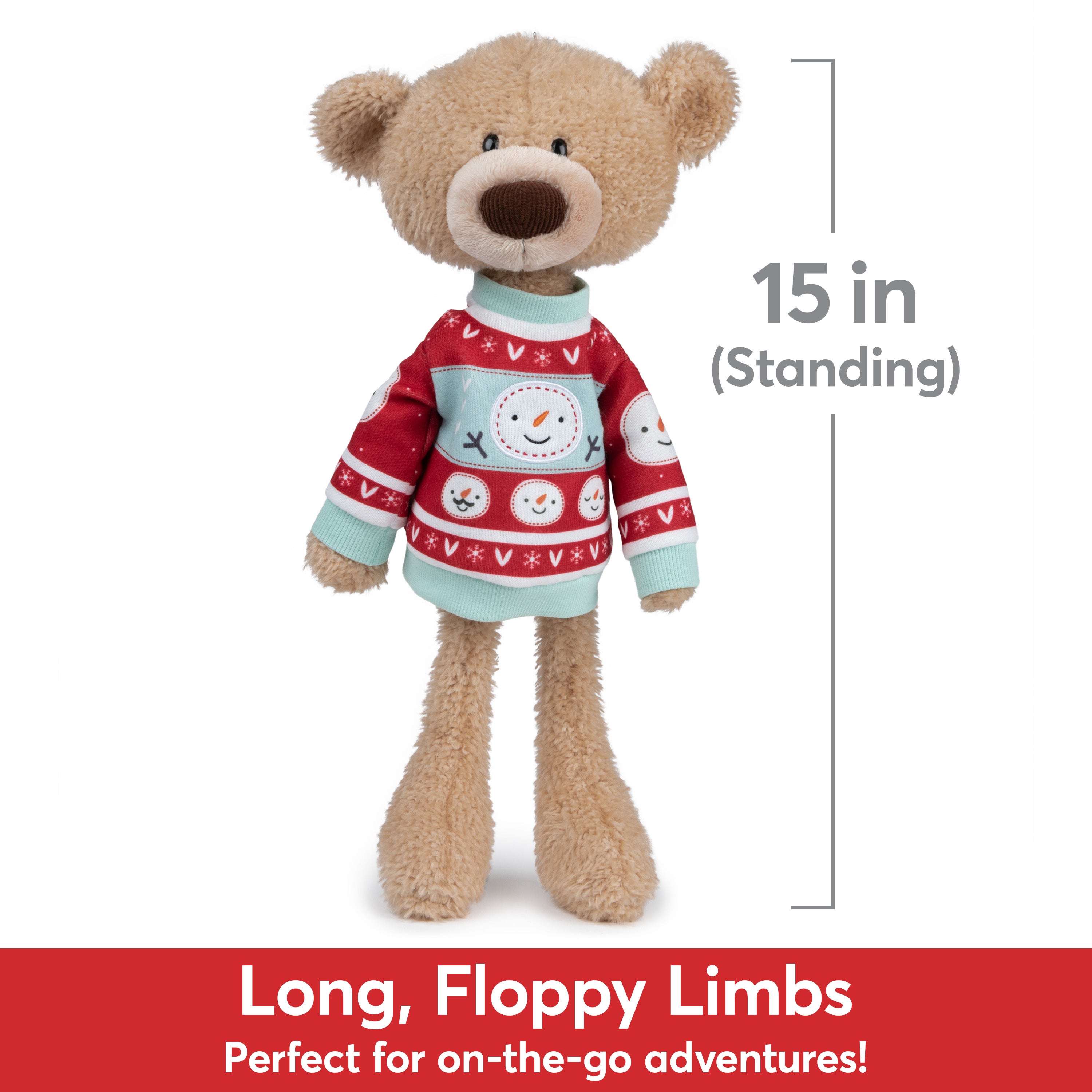GUND Toothpick with Holiday Sweater, Classic Teddy Bear Stuffed Animal for Ages 1 and Up, Beige/Red/White, 15”
