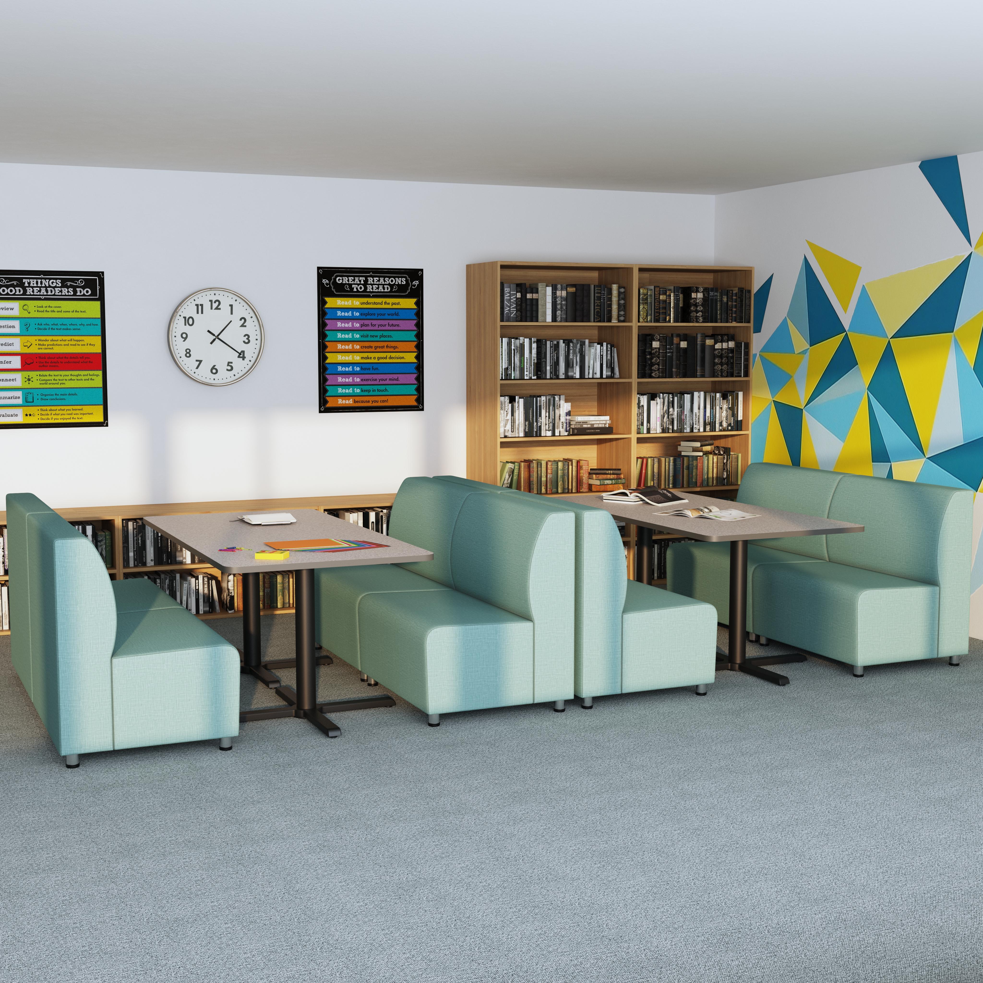 Pro Series Connect Booth with Cafe Table, 5-Piece Set - Sky Blue Crosshatch/Gray/Graphite/Black