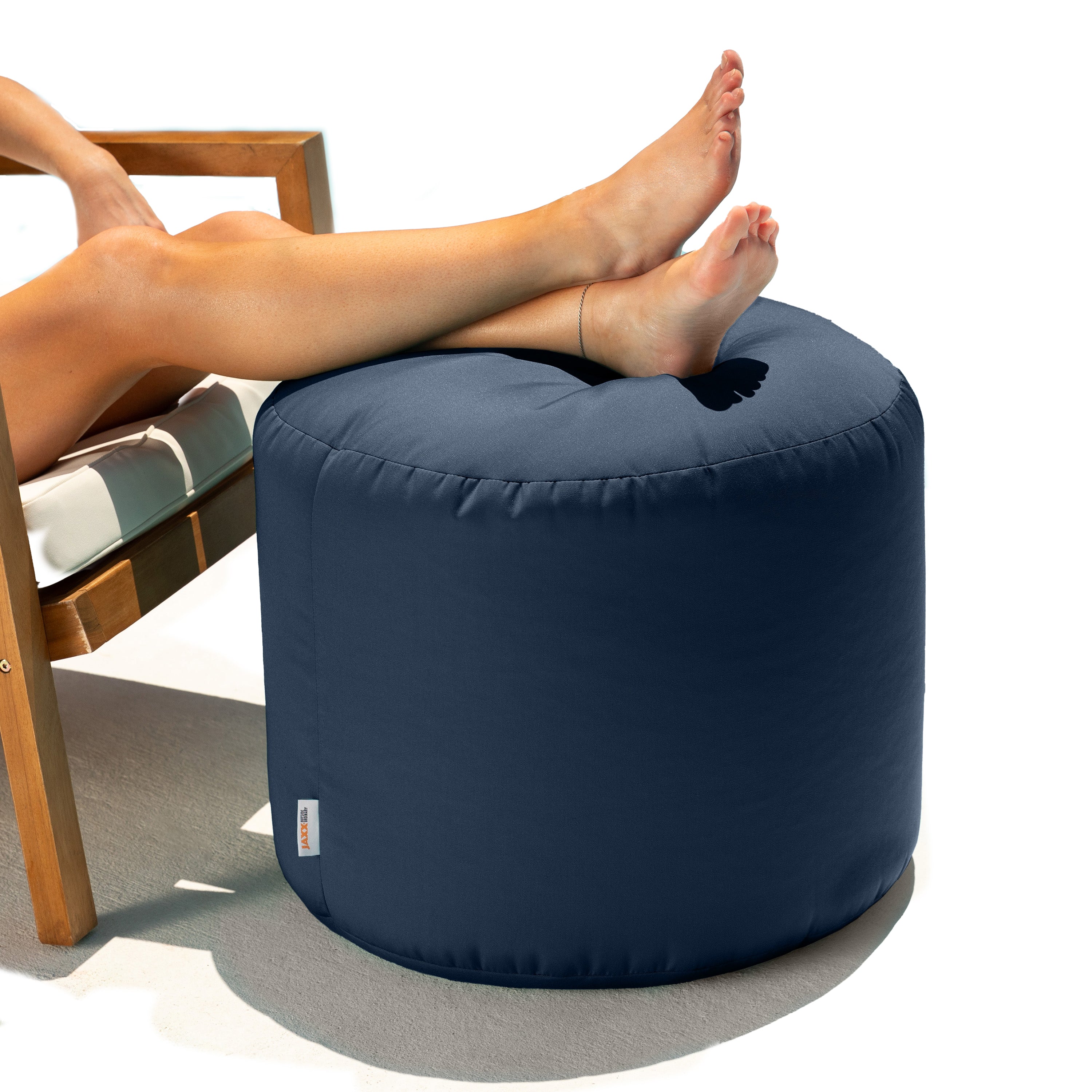 Jaxx Spring Indoor / Outdoor Bean Bag Pouf Ottoman, Navy