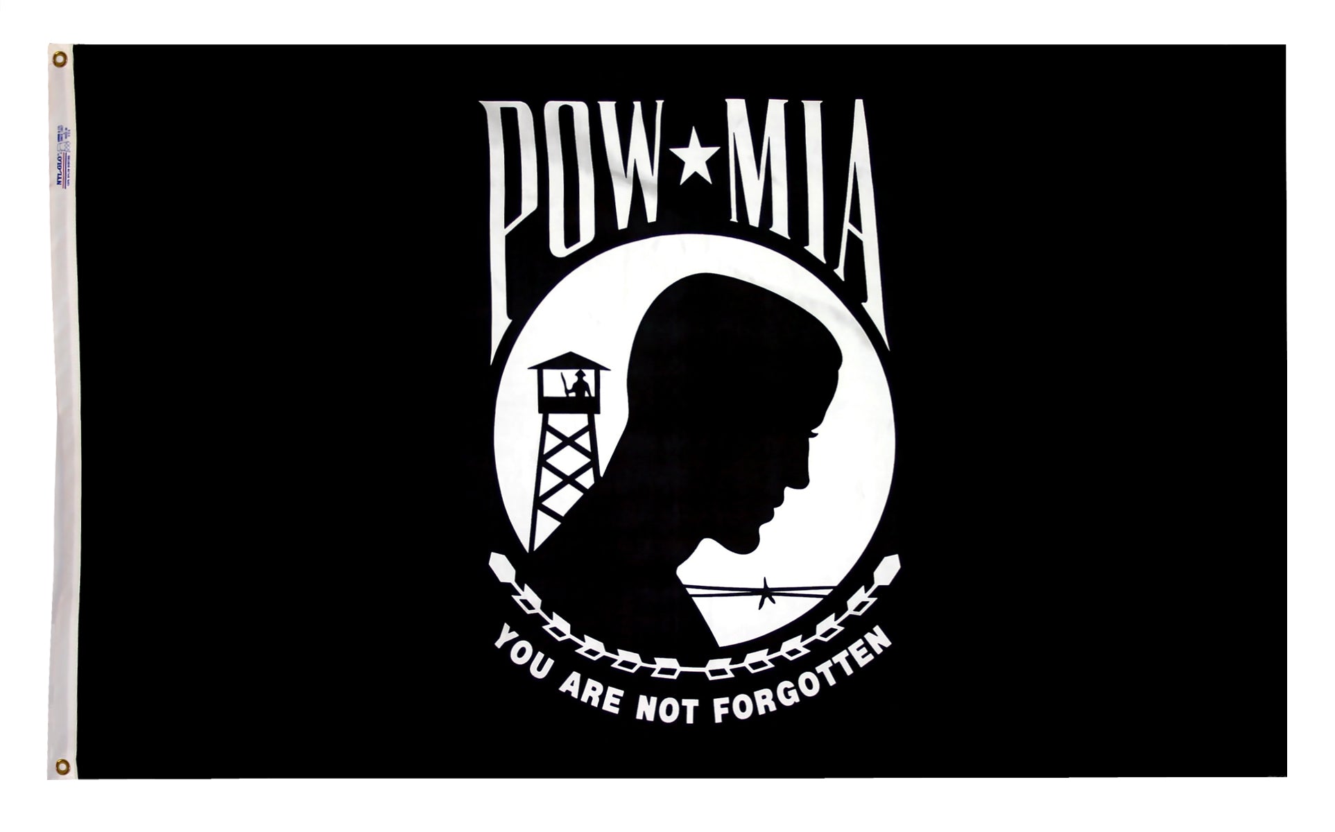 POW - MIA Flag 5x8 ft. Nylon Dyed Design Black Background