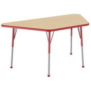 30" x 60" Trapezoid T-Molding Activity Table with Adjustable Standard Ball Glide Legs - Maple/Red