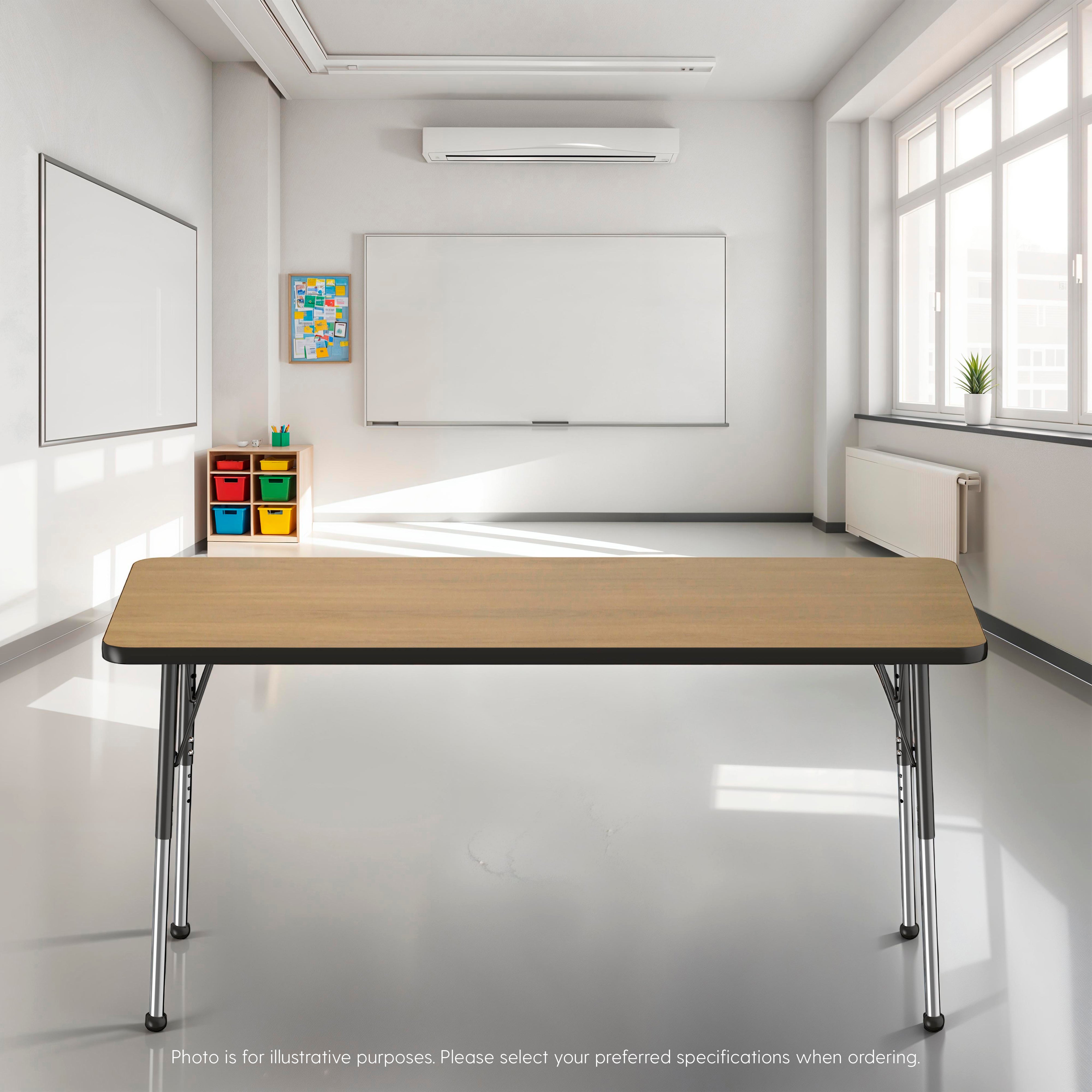 24" x 60" Rectangle T-Molding Activity Table with Adjustable Standard Ball Glide Legs - Pasadena Oak/Black