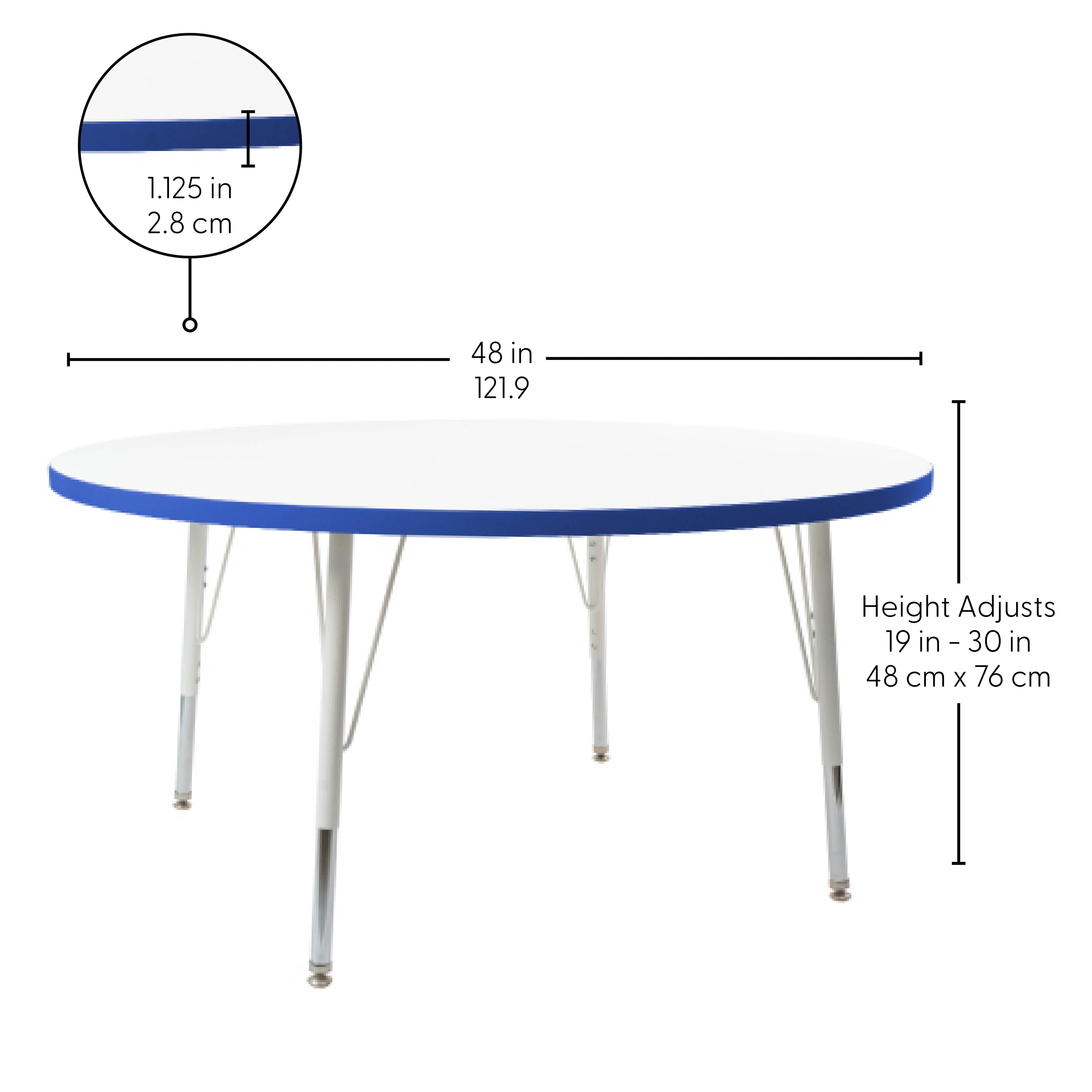 48" Round Thermofused Activity Table with Adjustable Standard Swivel Glide Legs - White/Blue/White