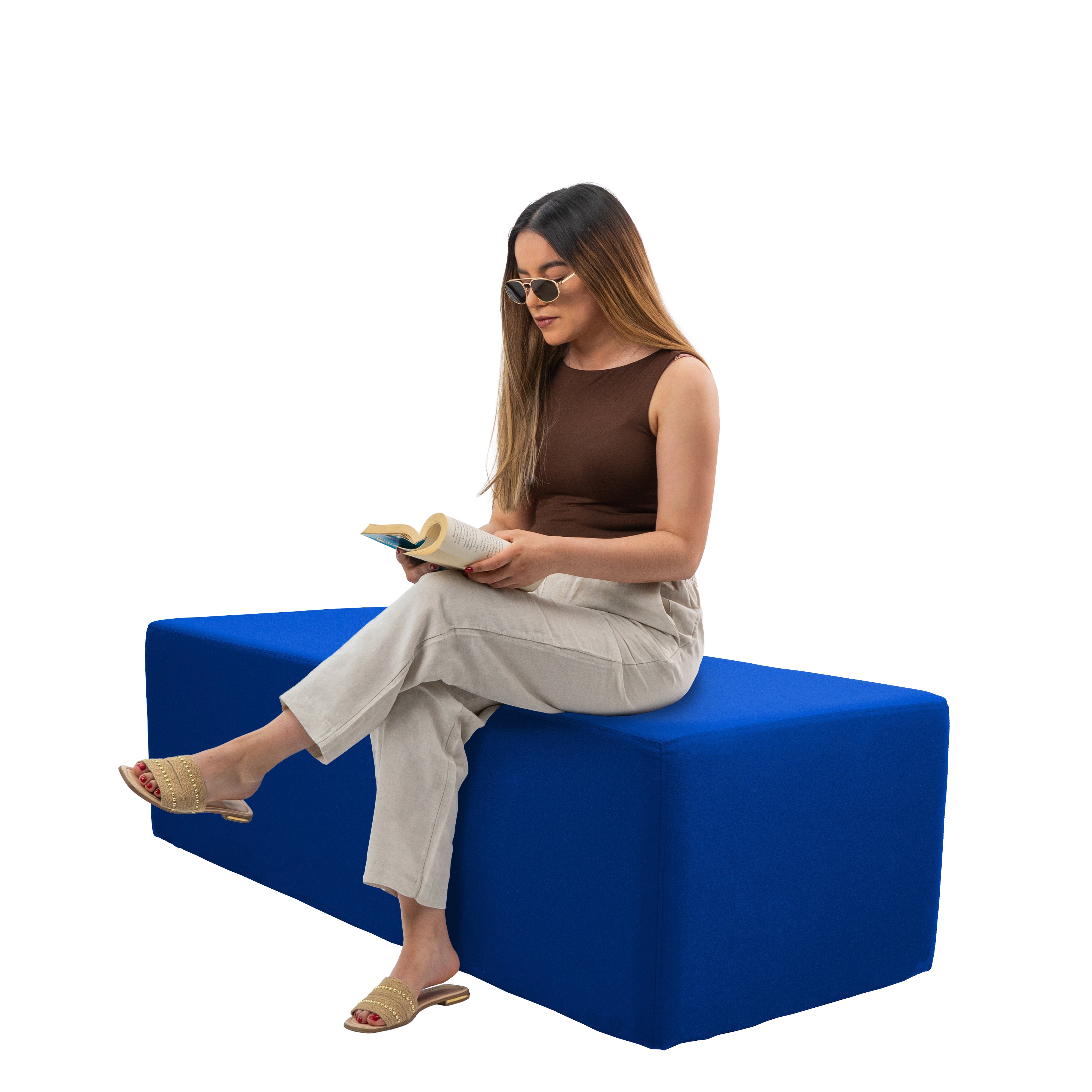 Outdoor 24" x 60" Rectangle Ottoman with Sunbrella®, 18" H - Canvas Pacific Blue