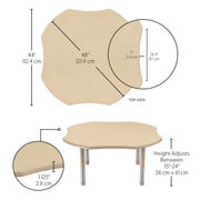 48" x 48" Clover T-Molding Activity Table with Adjustable Chunky Legs - Maple/Sand
