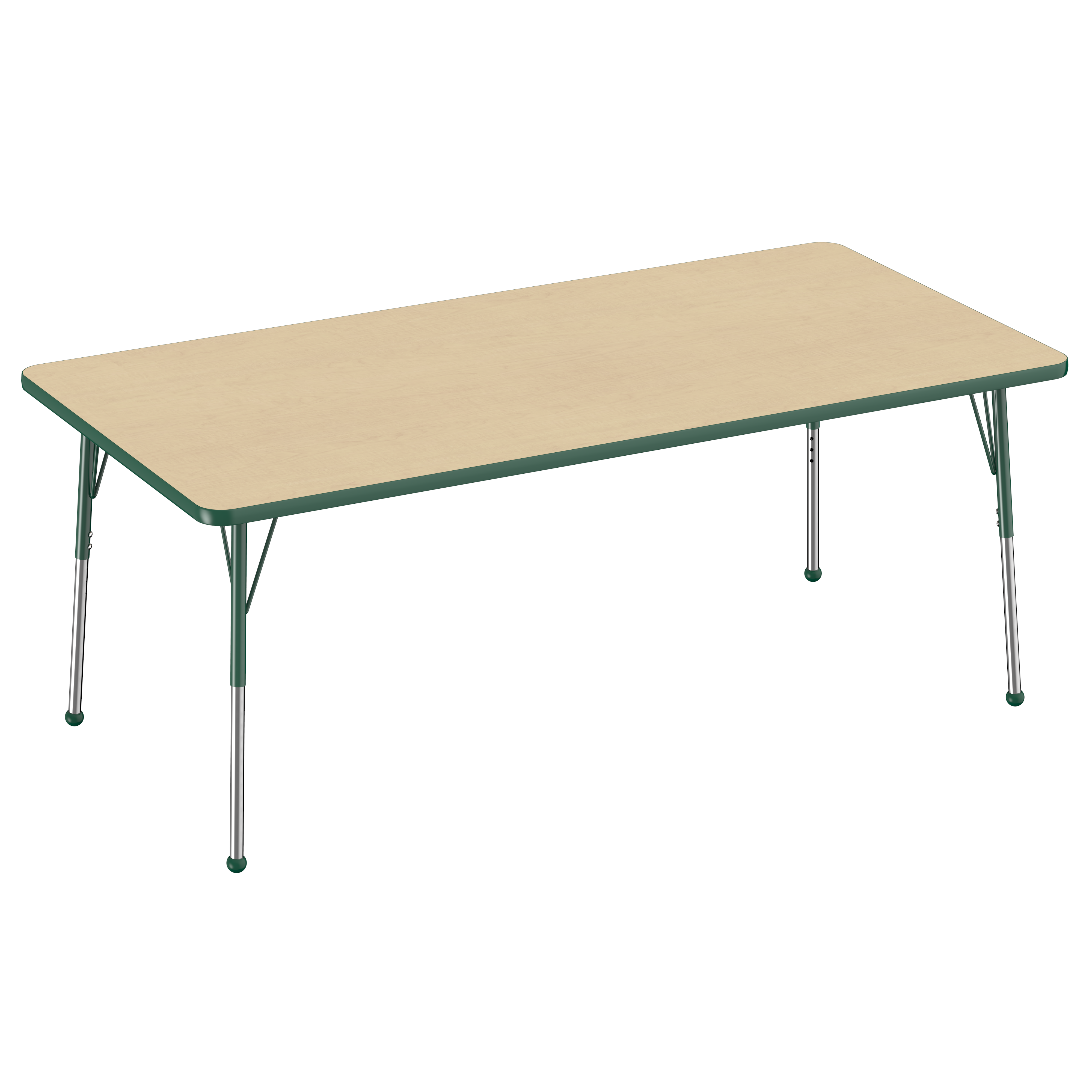 36" x 72" Rectangle T-Molding Activity Table with Adjustable Standard Ball Glide Legs - Maple/Green
