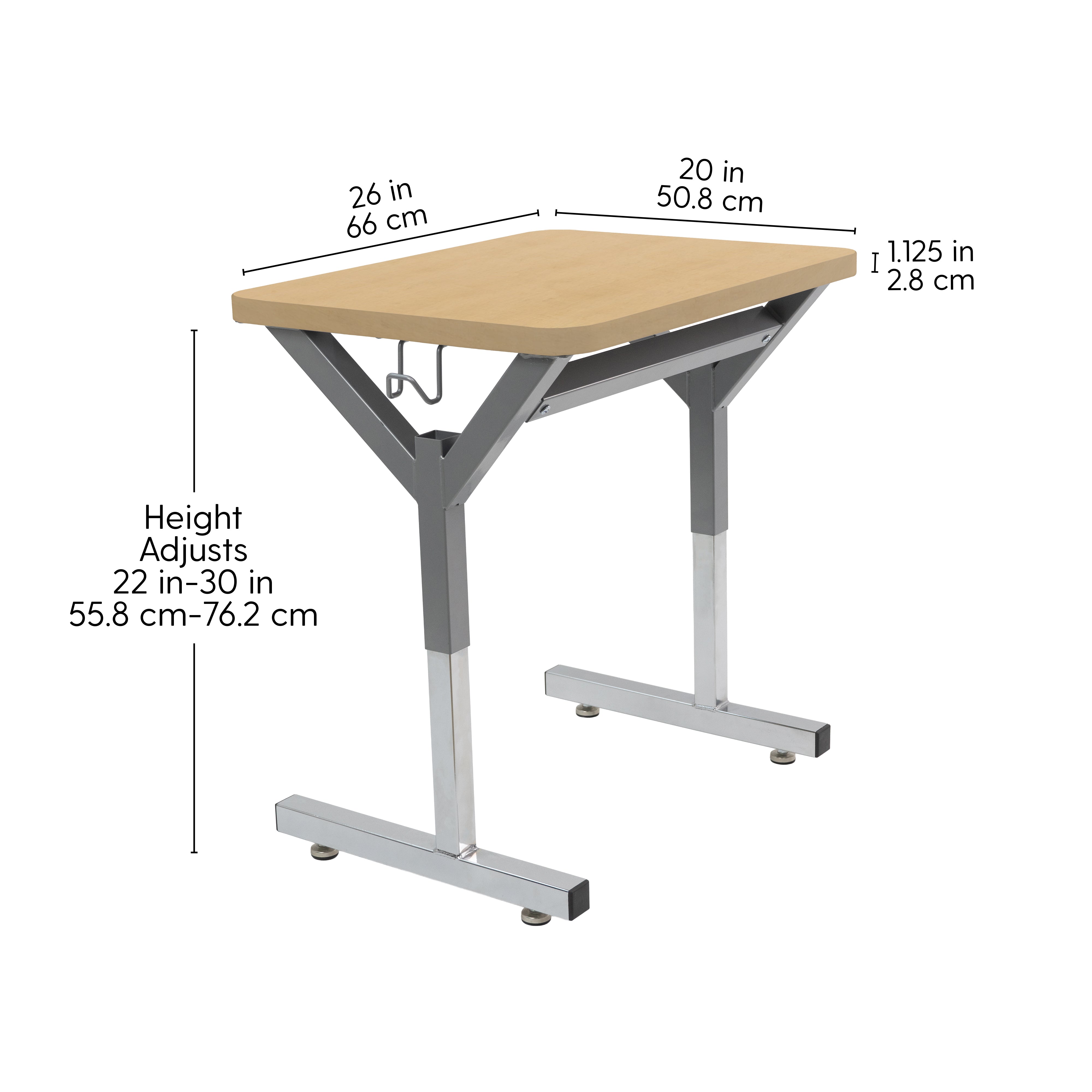 20" x 26" Rectangle Thermofused Table Desk with Adjustable Y-Frame - Maple Grain/Silver
