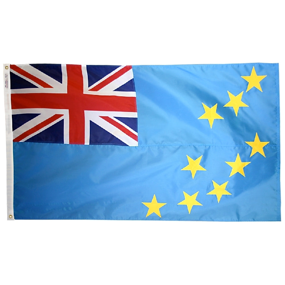 Tuvalu Flag 3x5 ft. Nylon SolarGuard Nyl-Glo 100% Made in USA to Official Design Specifications by Annin Flagmakers.  Model 198635