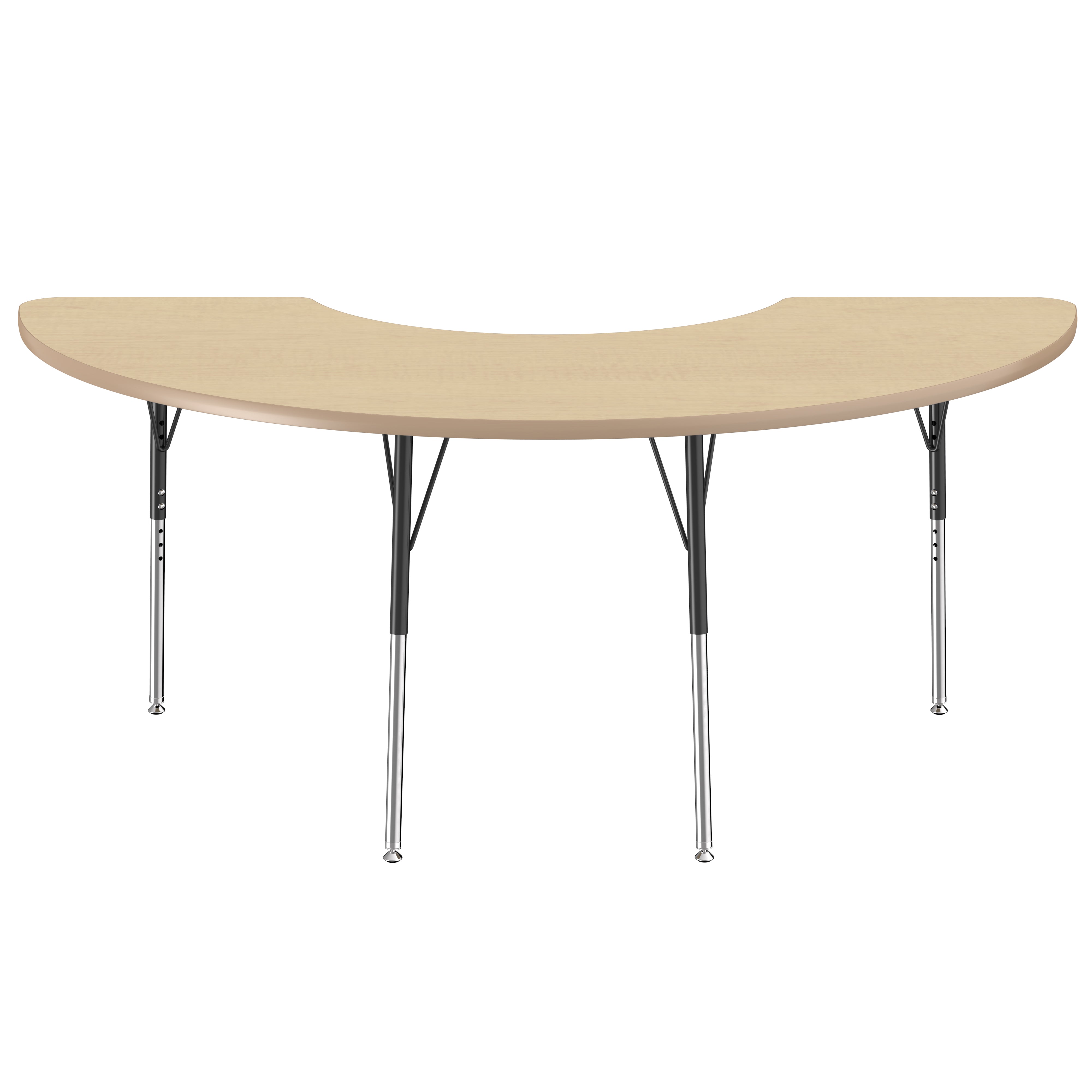 36" x 72" Half Moon Thermofused Activity Table with Adjustable Standard Swivel Glide Legs - Maple/Maple/Black